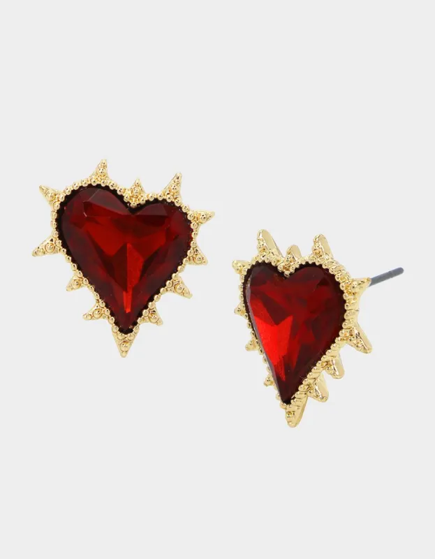 LOOK INTO YOUR HEART STONE STUDS RED sold by Betsey Johnson