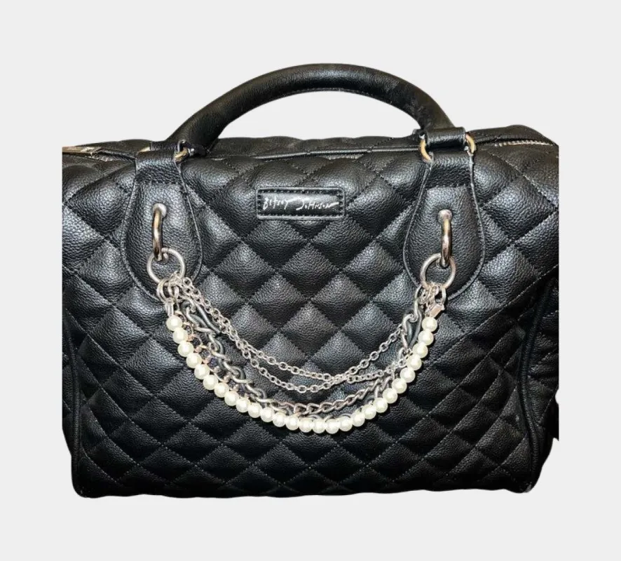 Black, quilted satchel with chains/beads | RE:LUV sold by Betsey Johnson
