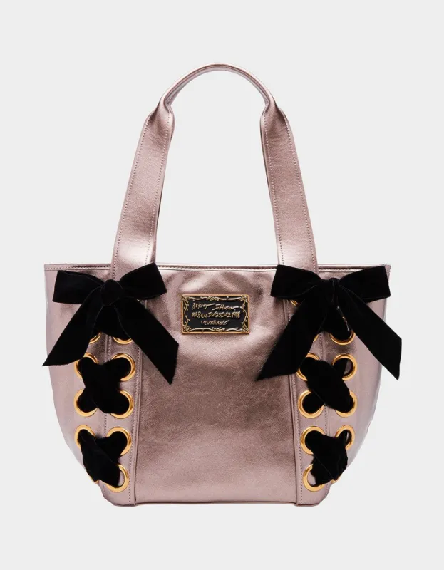 TIE ME UP TOTE BRONZE sold by Betsey Johnson