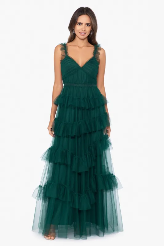 "Gigi" Long Ruffle Mesh Dress sold by Betsy & Adam