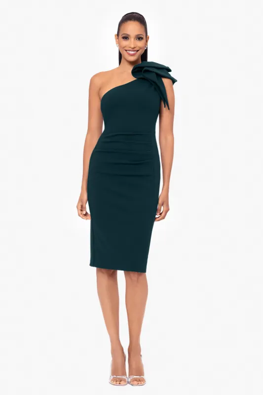 "Sheila" Knee Length Scuba Crepe One Shoulder Ruffle Dress sold by Betsy & Adam