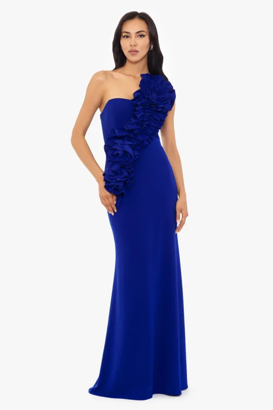 "Gianina" Long Scuba Crepe 3D Flower Dress sold by Betsy & Adam