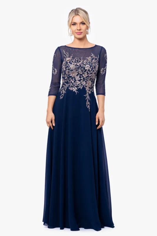Petite "Brooklyn" Long Embroidery 3/4 Sleeve Dress made by Betsy & Adam