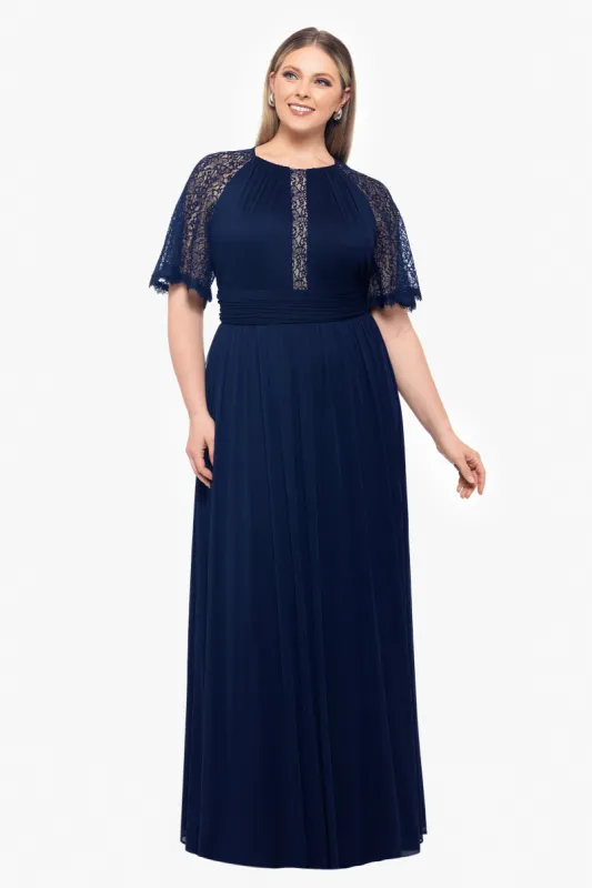 Plus "Chrissy" Long Sheer Matte Jersey and Lace Sleeve Dress sold by Betsy & Adam