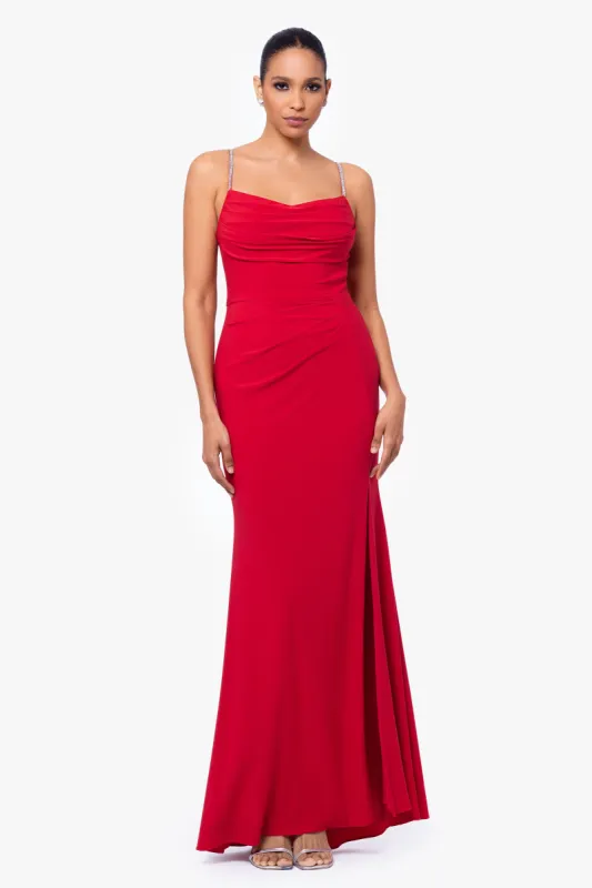 "Mallory" Long Jersey Knit Embellished Strap Dress sold by Betsy & Adam