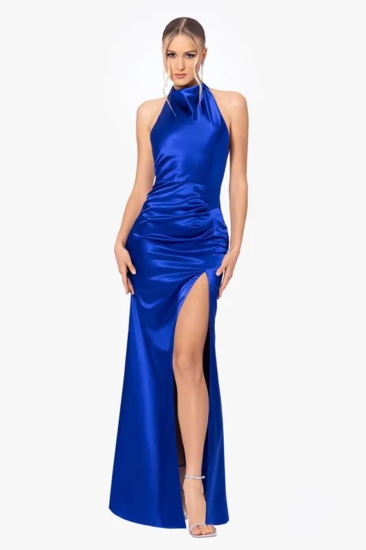 "Kaia" Long Satin Halter Neck Dress sold by Betsy & Adam