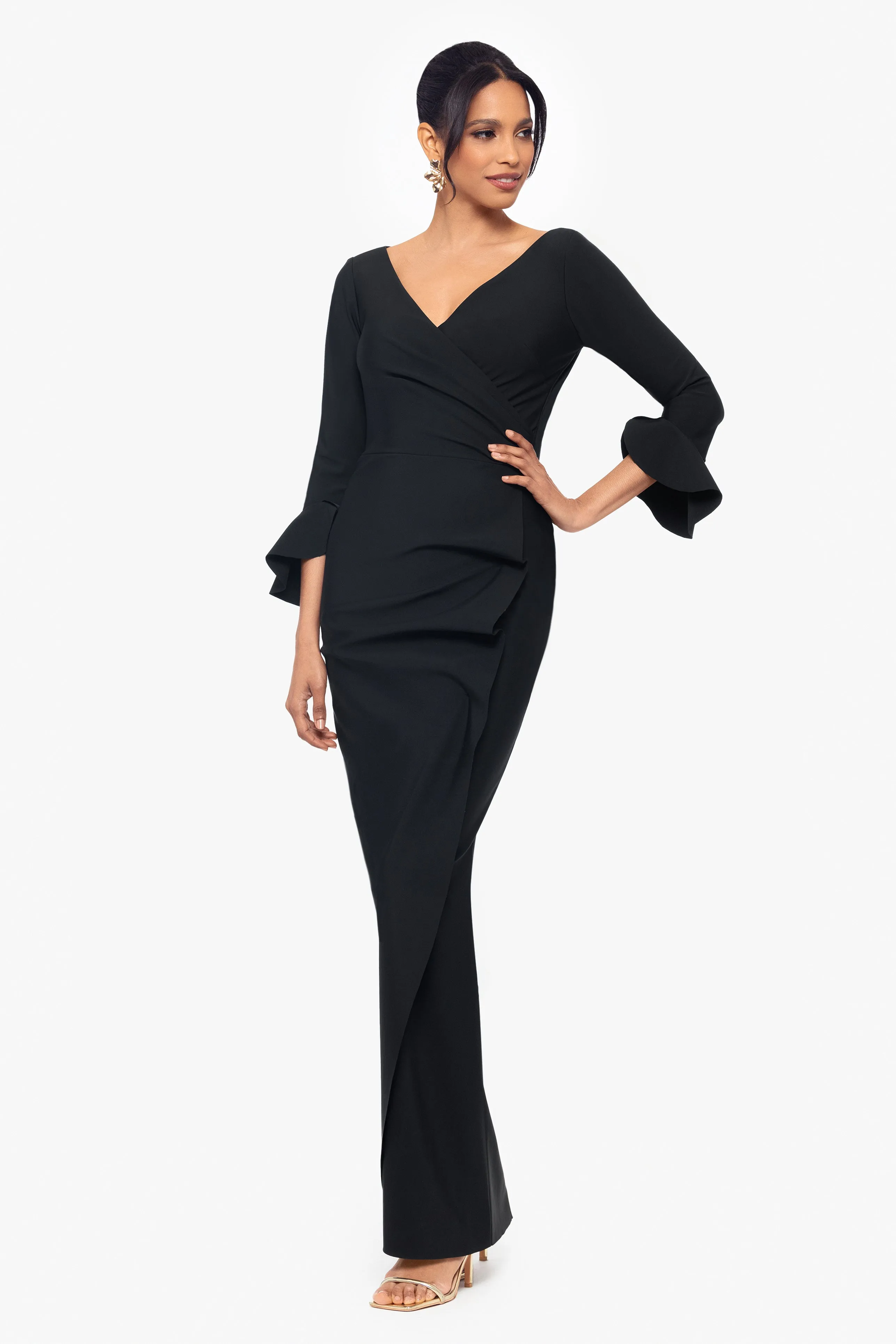 "Connie" Long Sleeve V-Neck and Ruffle Dress sold by Betsy & Adam product image thumbnail 3