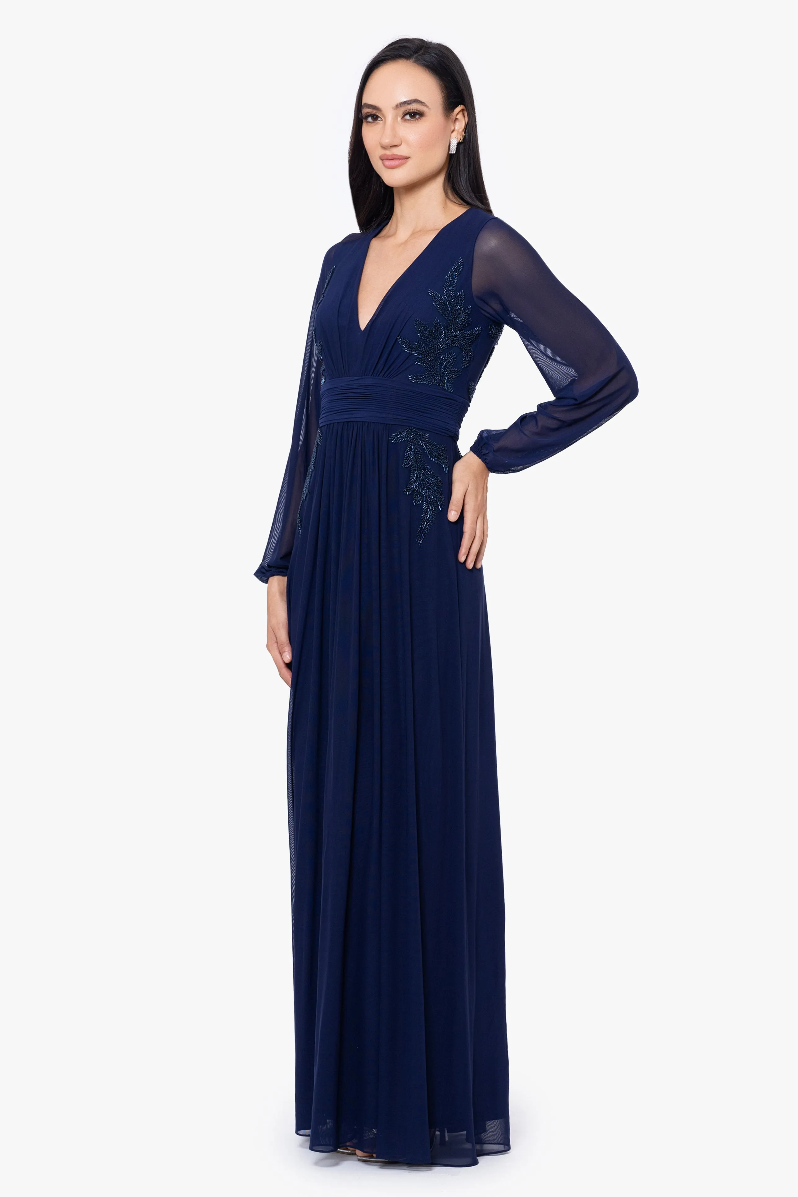 Petite "Kylie" Long Mesh V-Neck Bead Dress sold by Betsy & Adam product image thumbnail 3