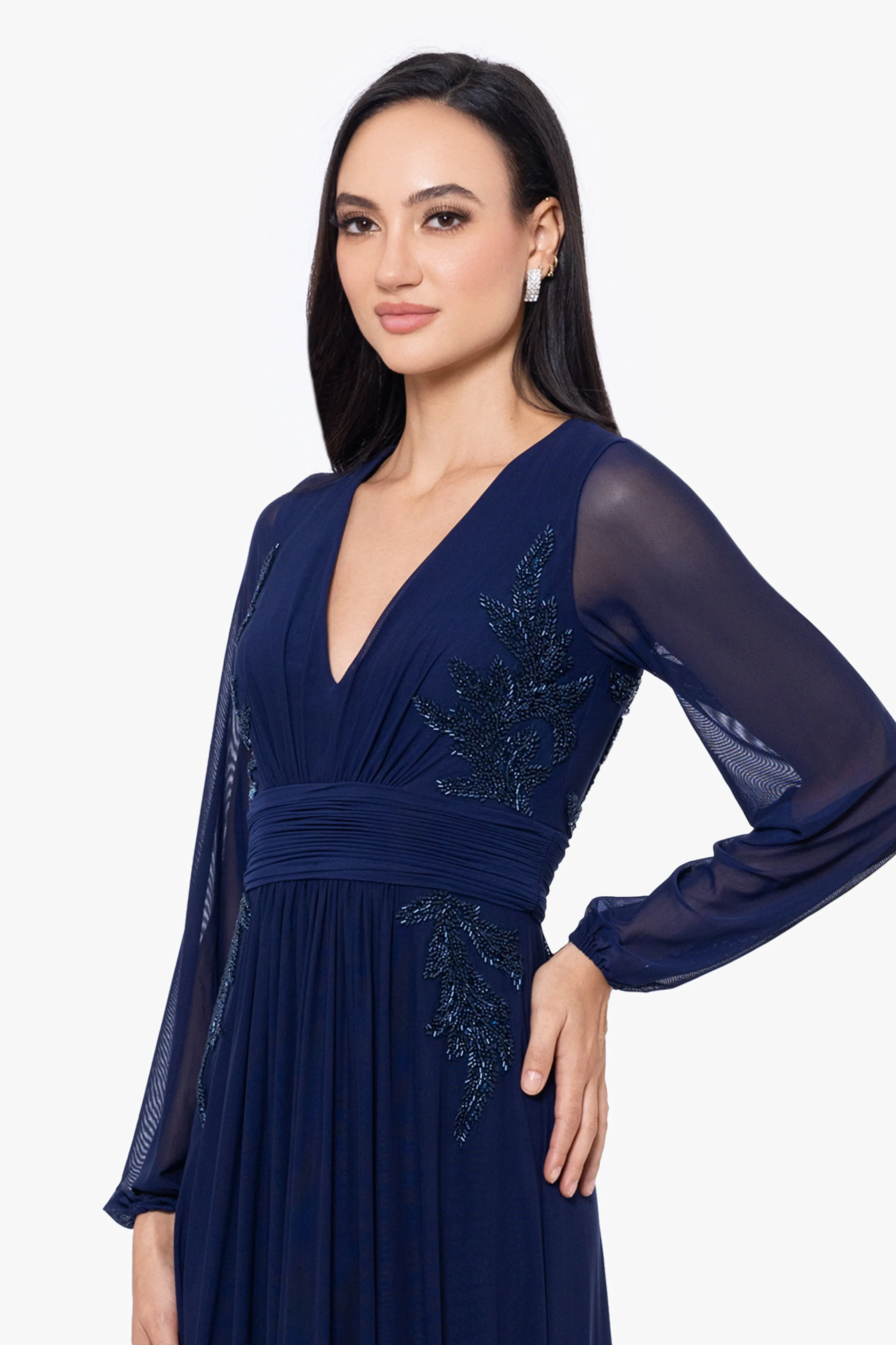 Petite "Kylie" Long Mesh V-Neck Bead Dress sold by Betsy & Adam product image thumbnail 4