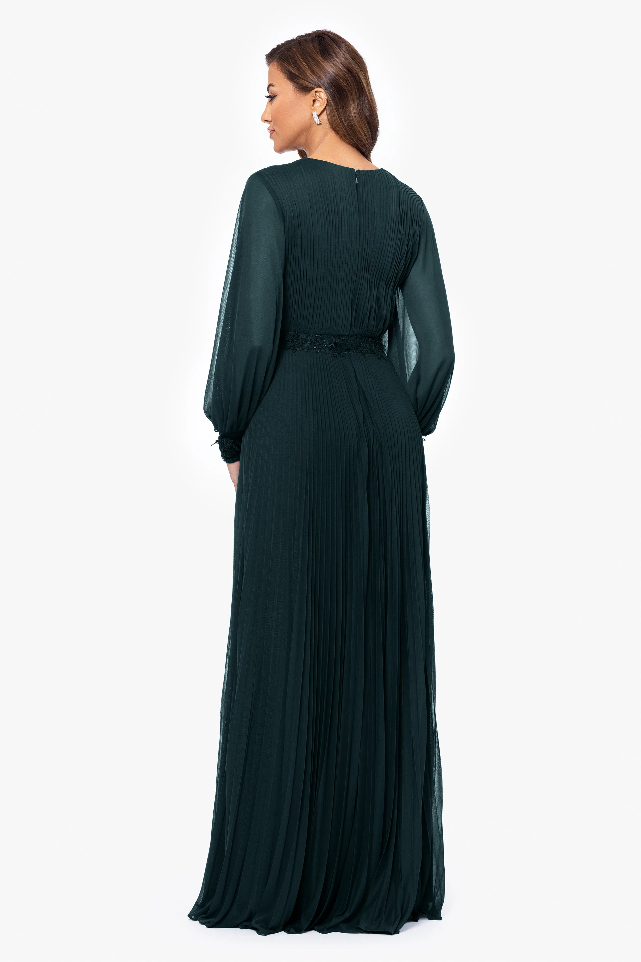 "Julie" Long Power Mesh Sequin Waist Long Sleeve Dress sold by Betsy & Adam product image thumbnail 2