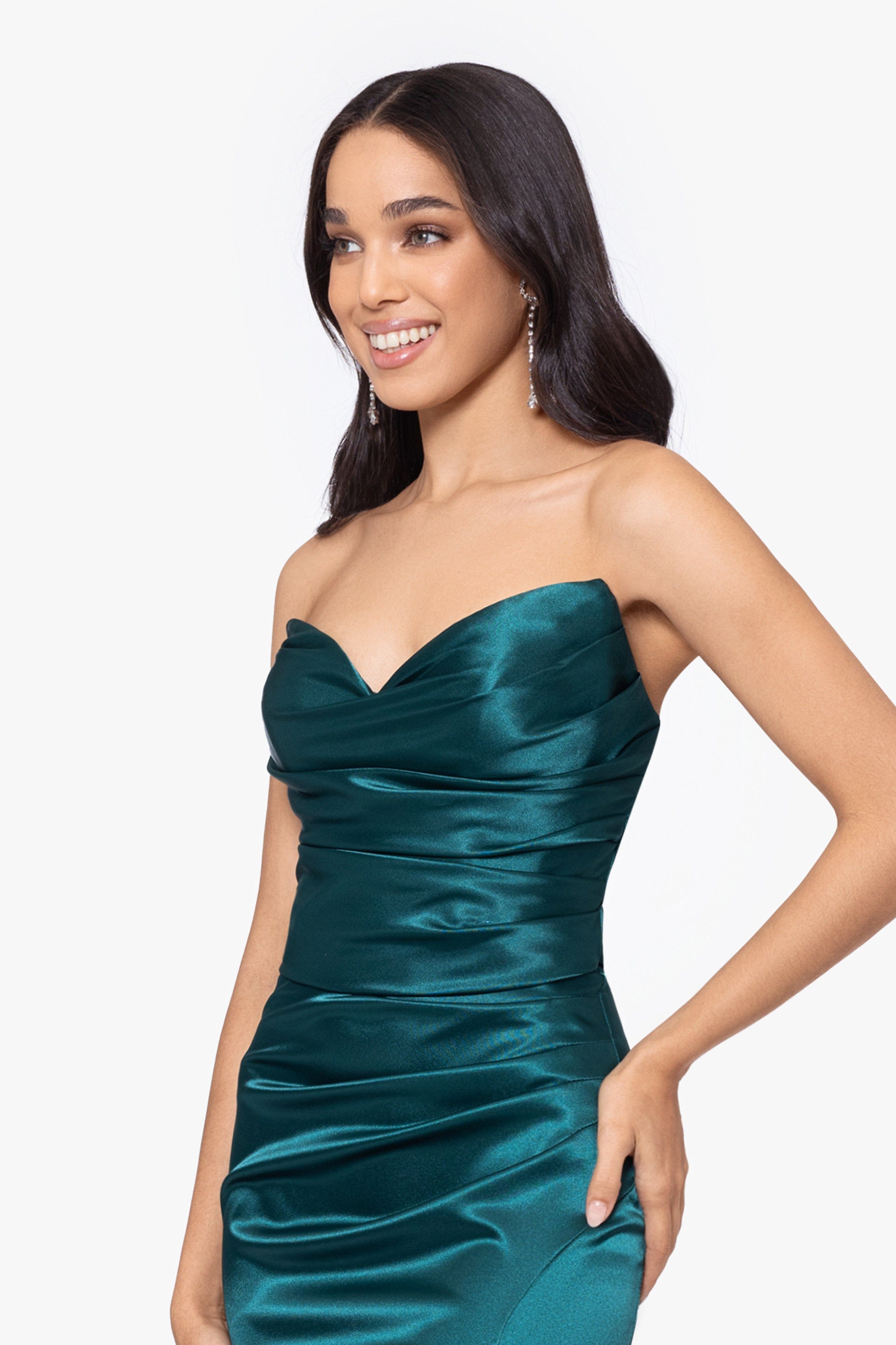 "Vicky" Long Strapless Satin Dress sold by Betsy & Adam product image thumbnail 4