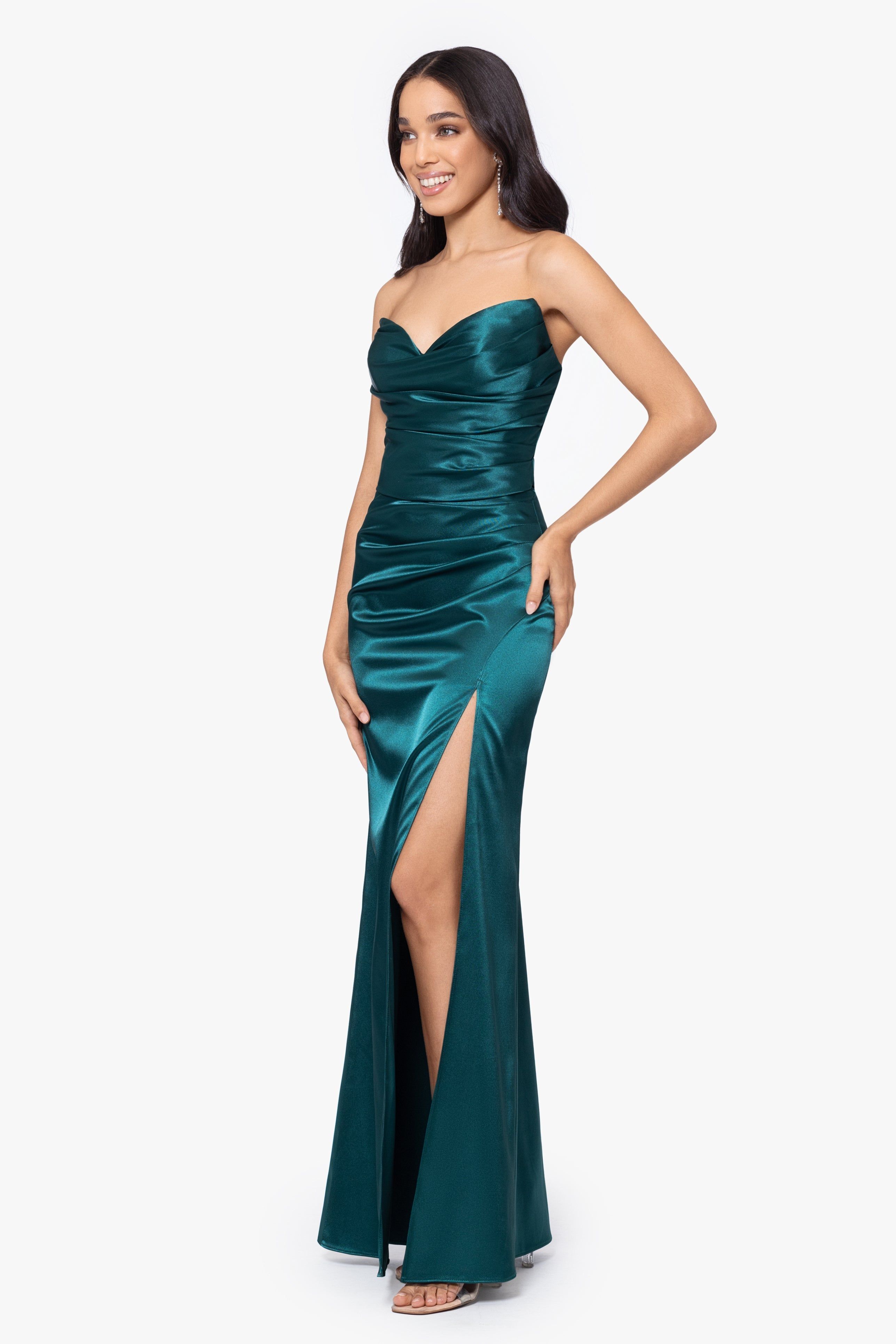 "Vicky" Long Strapless Satin Dress sold by Betsy & Adam product image thumbnail 3