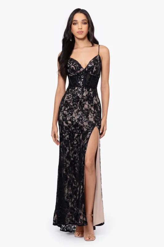 "Kiana" Long Lace Boning Bodice Dress sold by Betsy & Adam