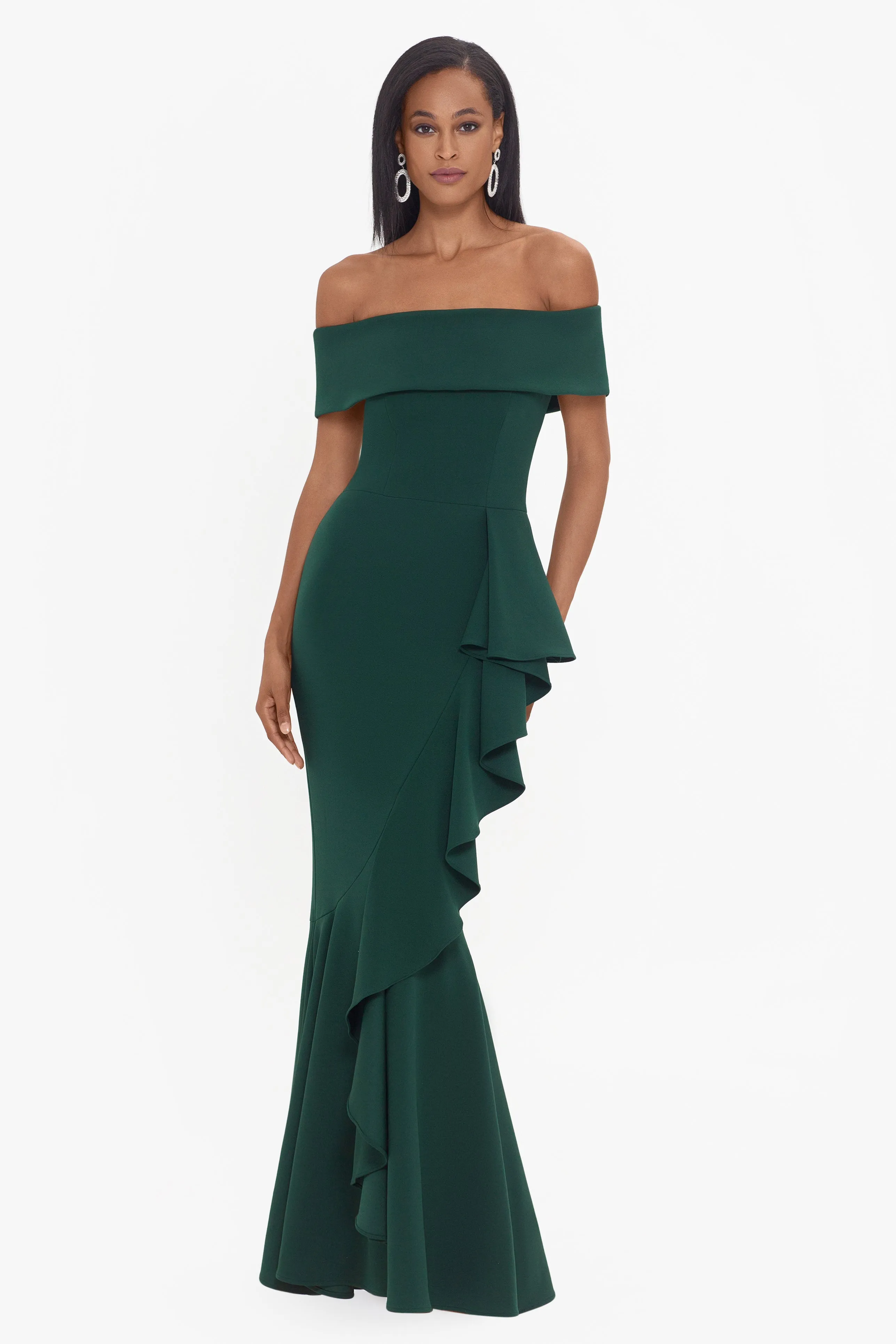 "Carina" Long Off the Shoulder Ruffle Dress sold by Betsy & Adam product image thumbnail 3