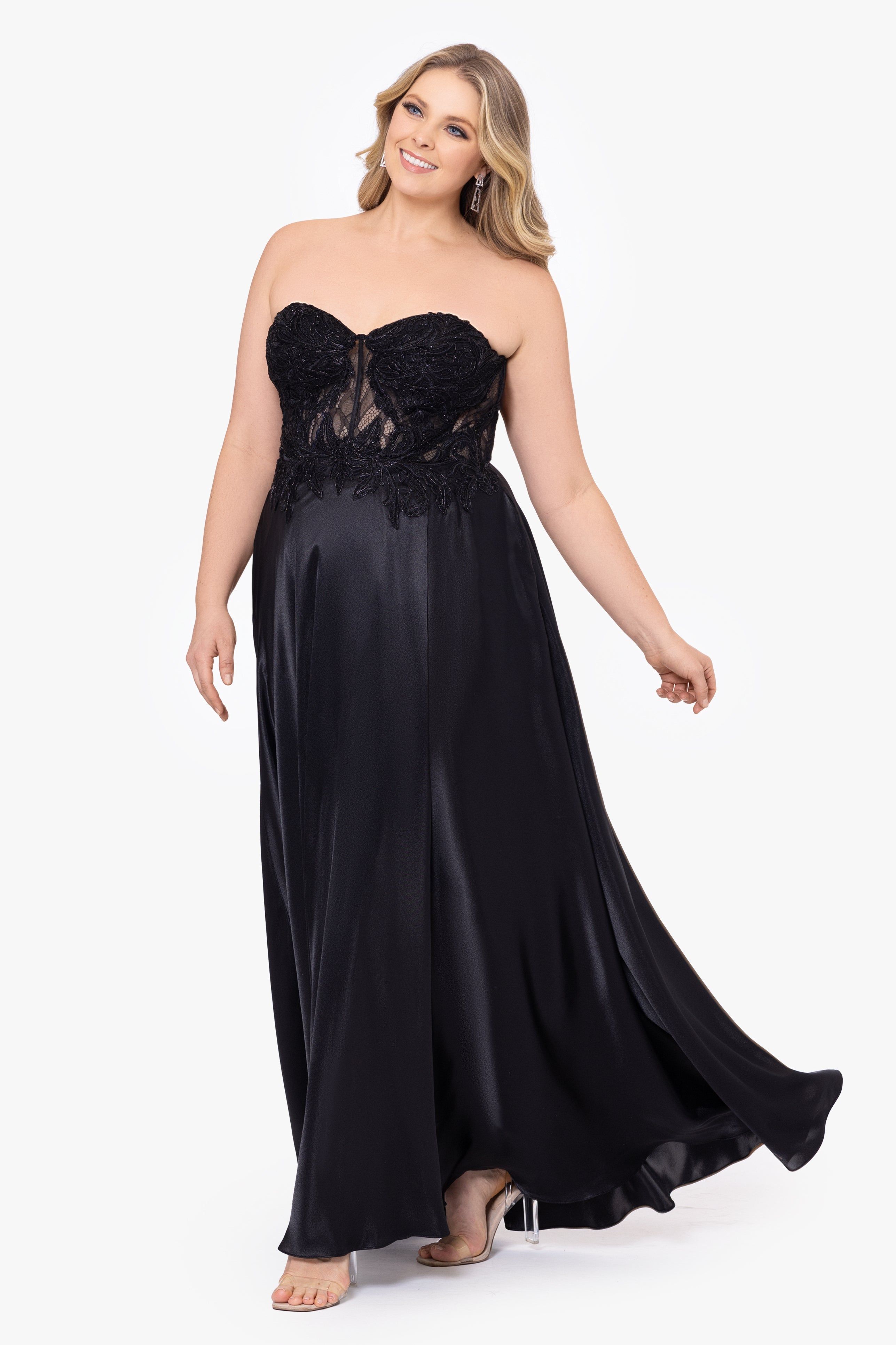 Plus "Melissa" Charmeuse Illusion Bodice Applique Gown sold by Betsy & Adam product image thumbnail 3