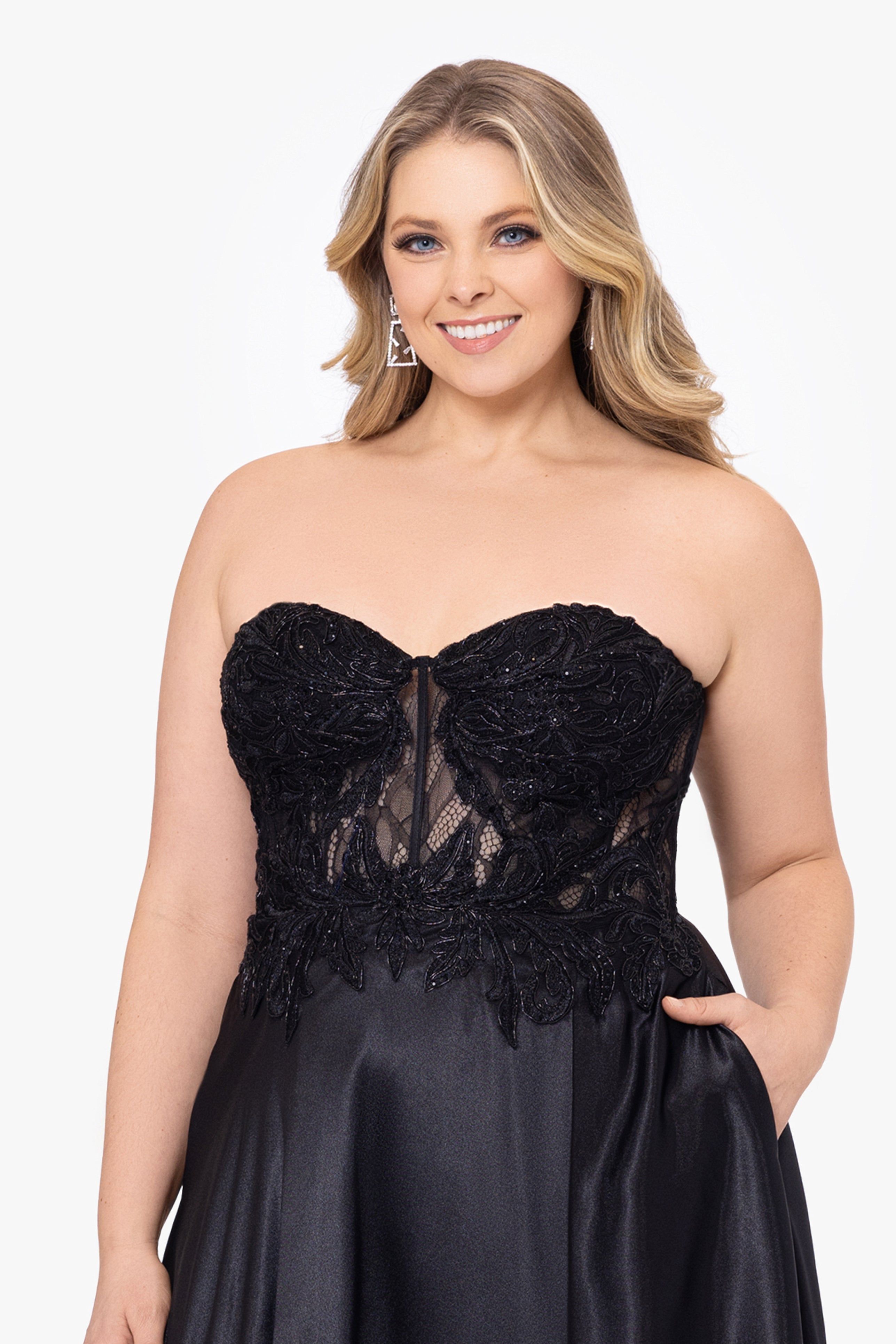 Plus "Melissa" Charmeuse Illusion Bodice Applique Gown sold by Betsy & Adam product image thumbnail 4
