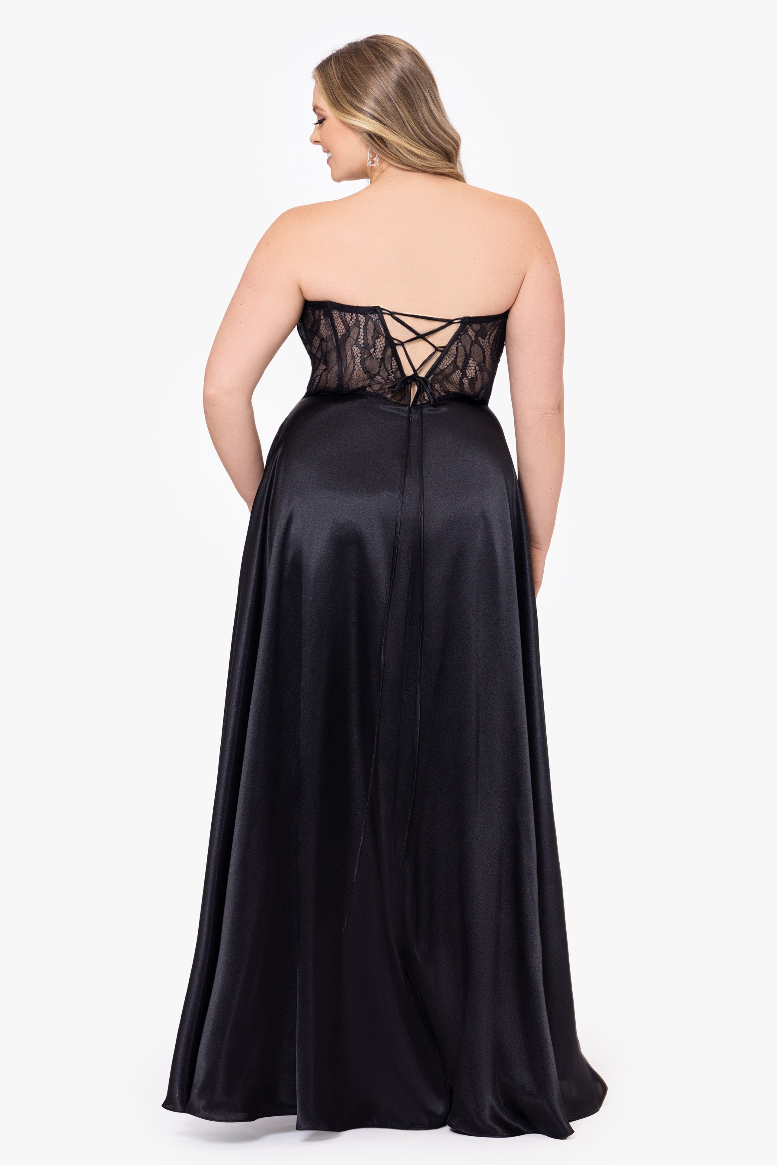 Plus "Melissa" Charmeuse Illusion Bodice Applique Gown sold by Betsy & Adam product image thumbnail 2