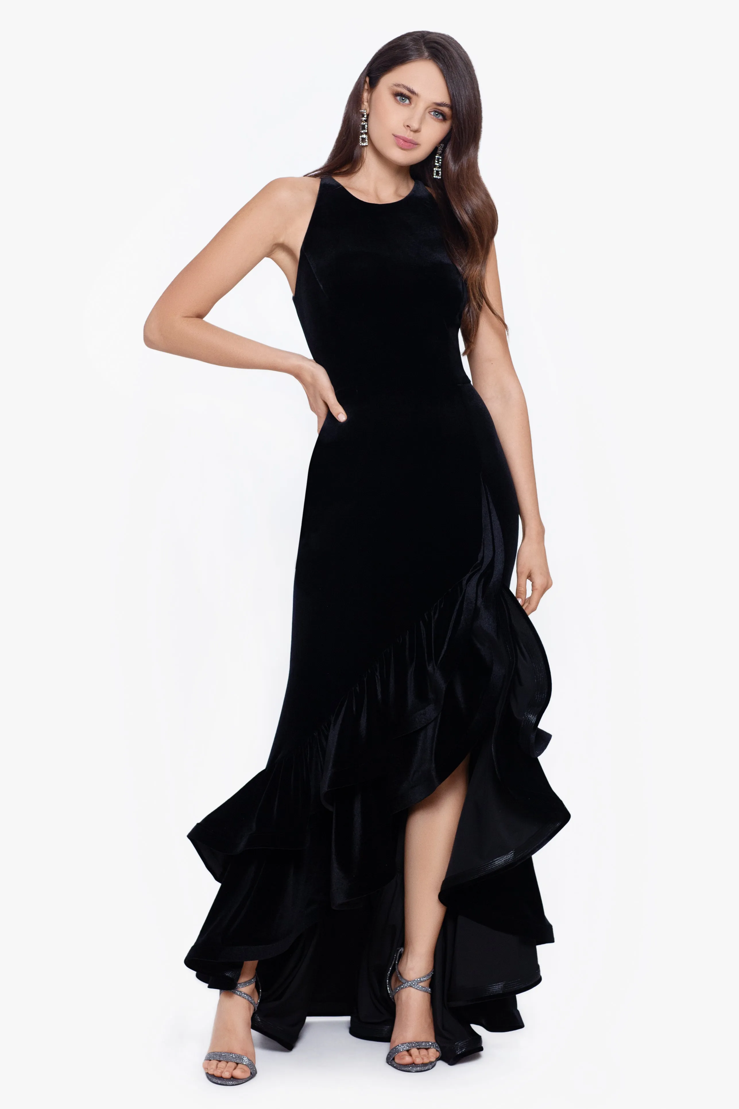 "Brandi" Ruffle Tier Velvet Dress sold by Betsy & Adam