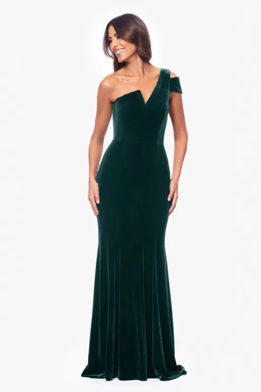 "Ella" Long Velvet One Shoulder Dress sold by Betsy & Adam