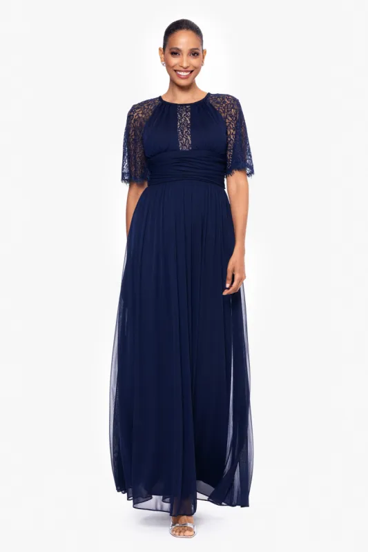 "Chrissy" Long Sheer Matte Jersey and Lace Sleeve Dress sold by Betsy & Adam