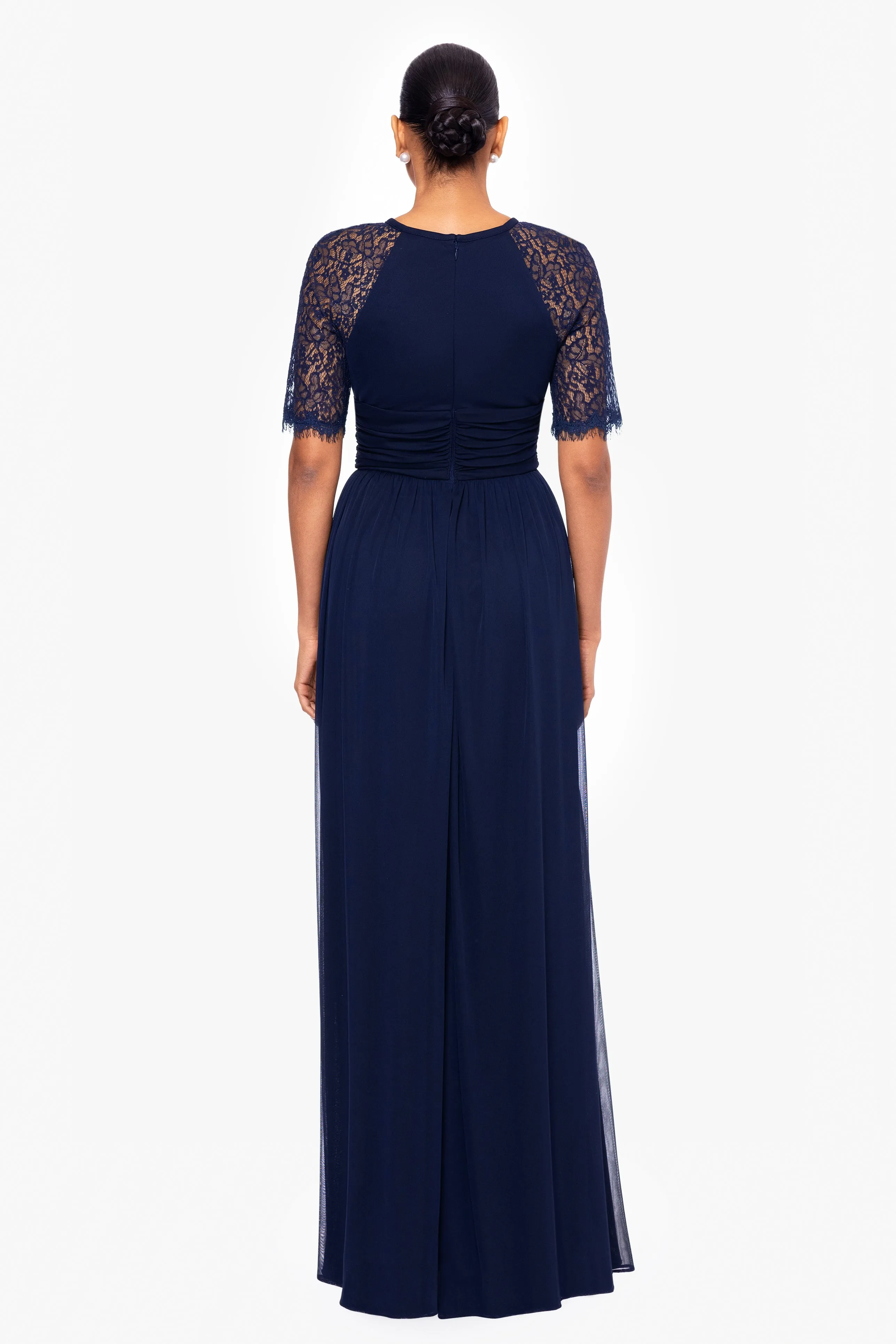 "Chrissy" Long Sheer Matte Jersey and Lace Sleeve Dress sold by Betsy & Adam product image thumbnail 2