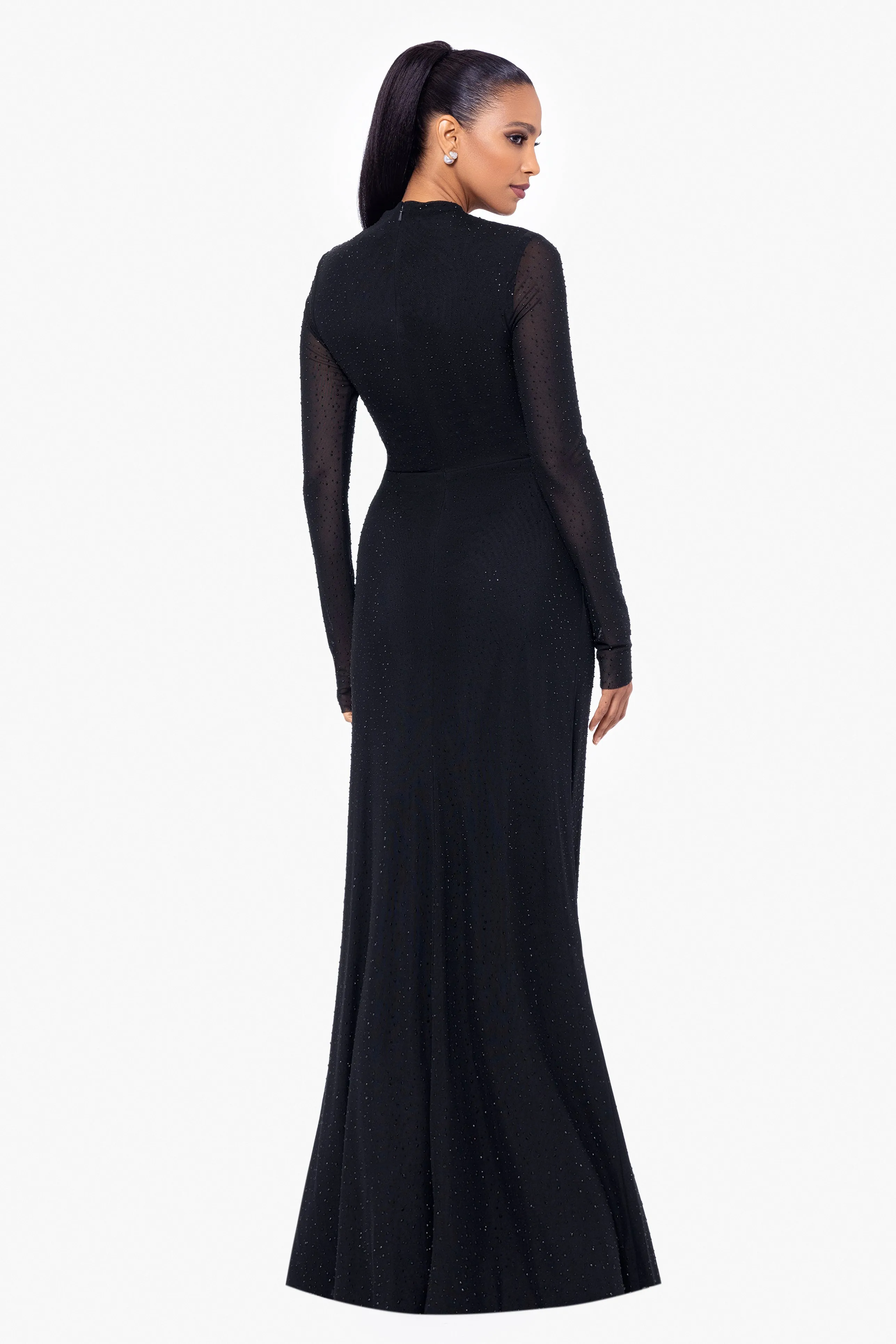 "Nora" Long Glitter Power Mesh Long Sleeve Dress sold by Betsy & Adam product image thumbnail 2