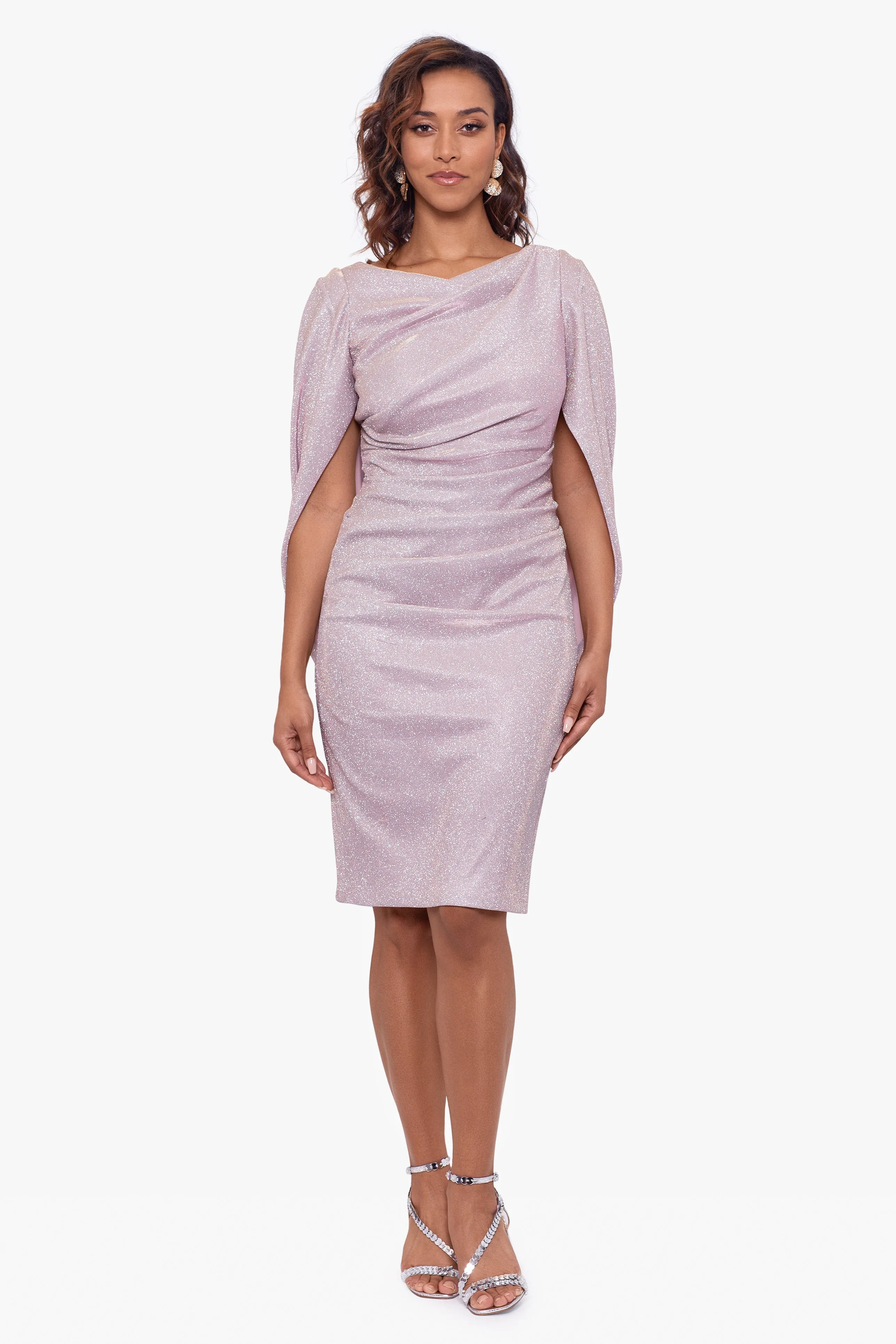 "Chantel" Short Glitter Galaxy Cowl Neck Back Dress sold by Betsy & Adam
