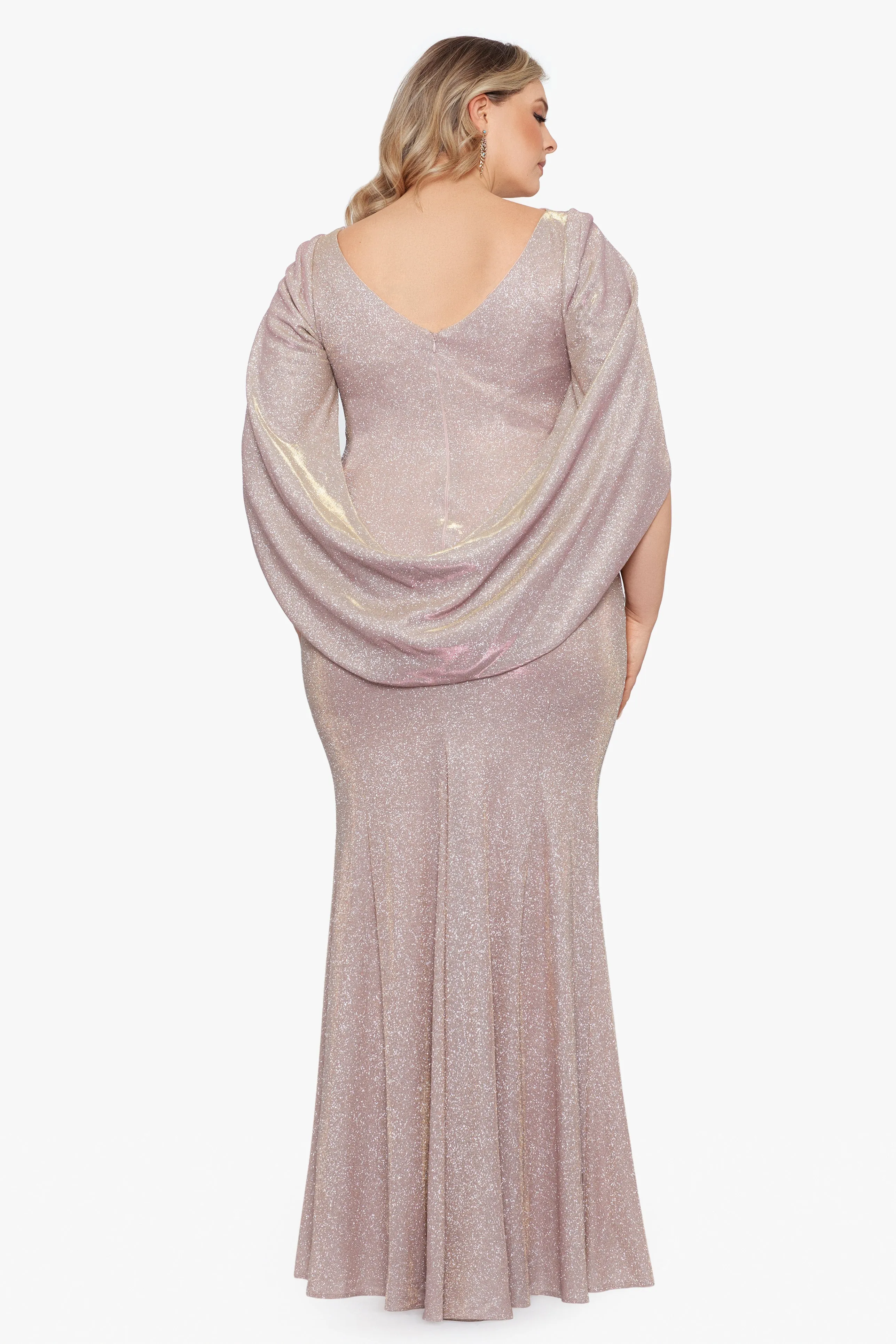 Plus "Gracie" Long Glitter Galaxy Cowl Neck Back Dress sold by Betsy & Adam product image thumbnail 2