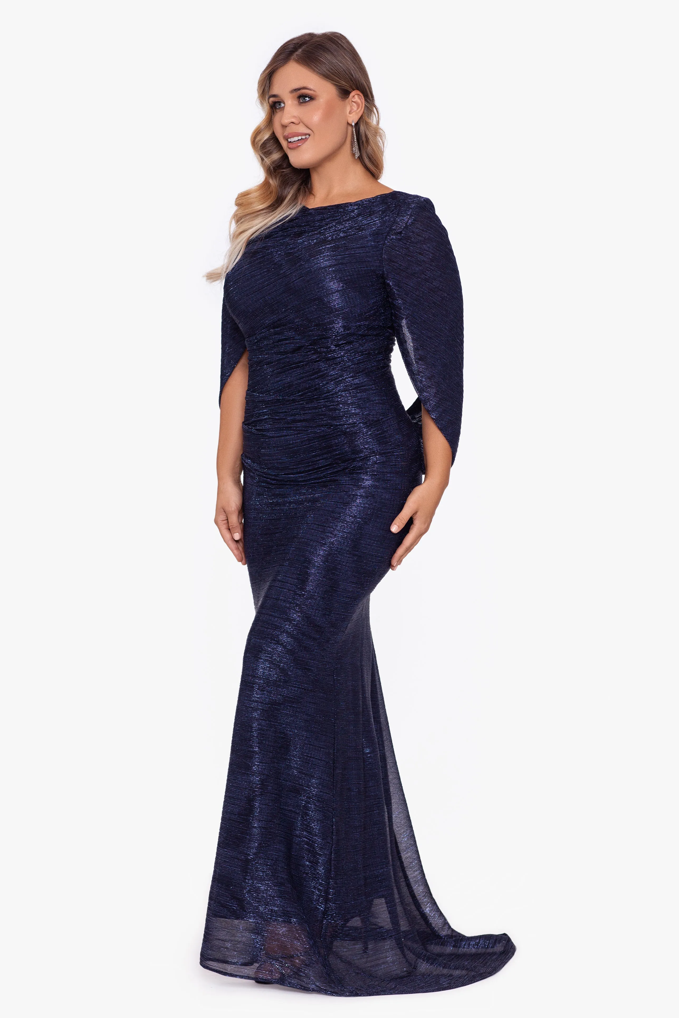 Plus "Elaine" Metallic Crinkle Long Dress sold by Betsy & Adam product image thumbnail 3