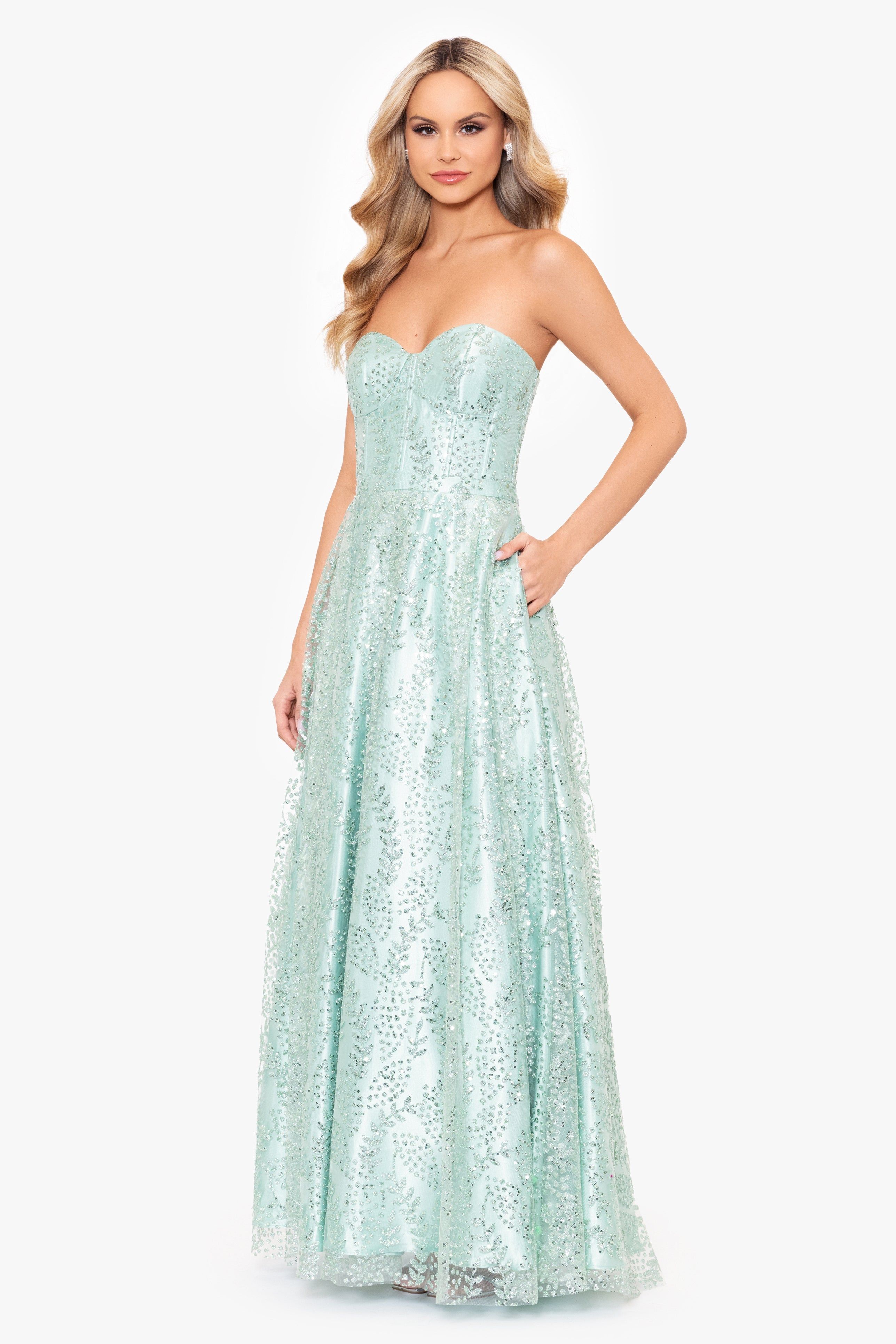 "Lou" Corset Strapless Glitter Ballgown sold by Betsy & Adam product image thumbnail 3