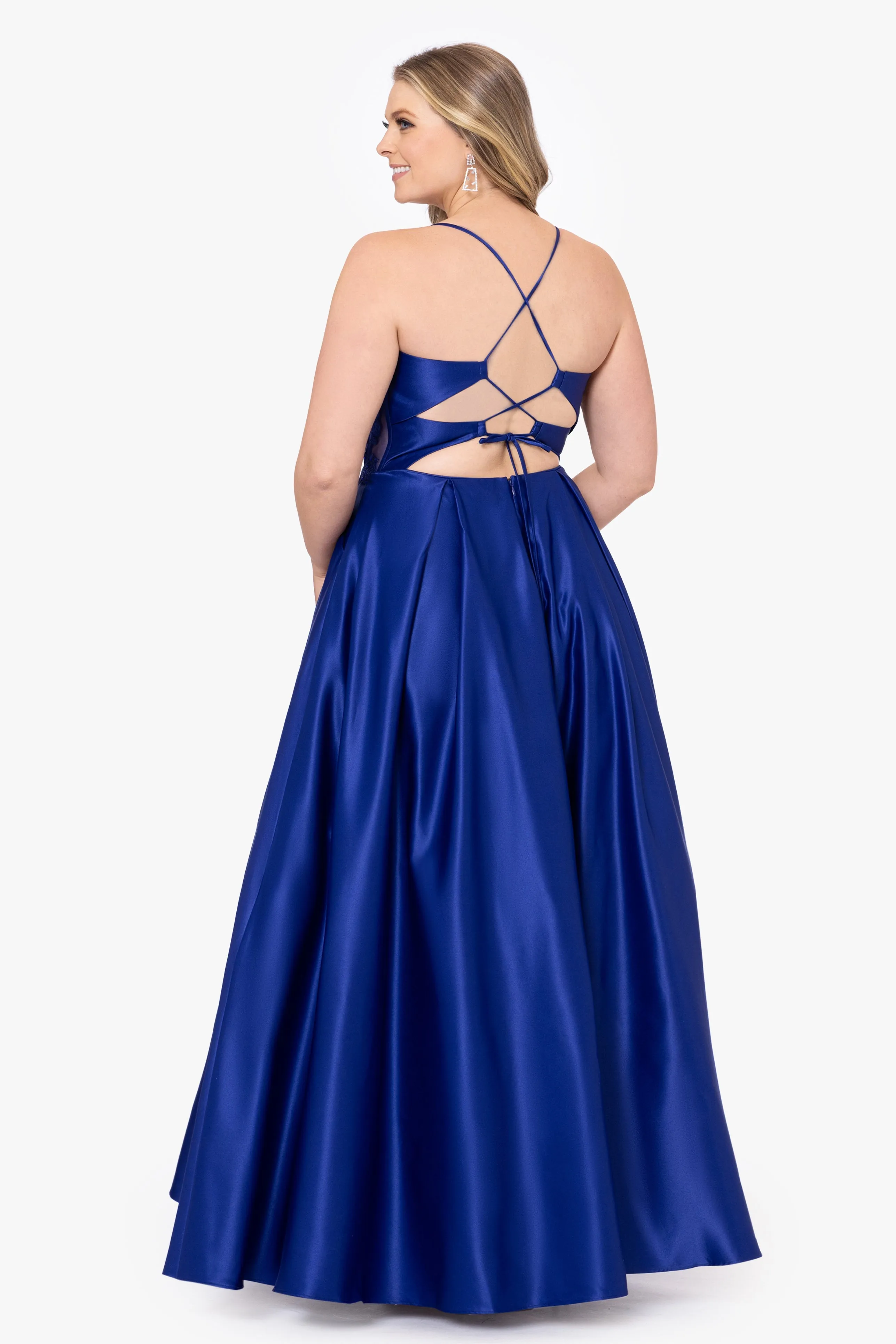 Plus "Paloma" Long Satin Applique Top Ball Gown sold by Betsy & Adam product image thumbnail 2