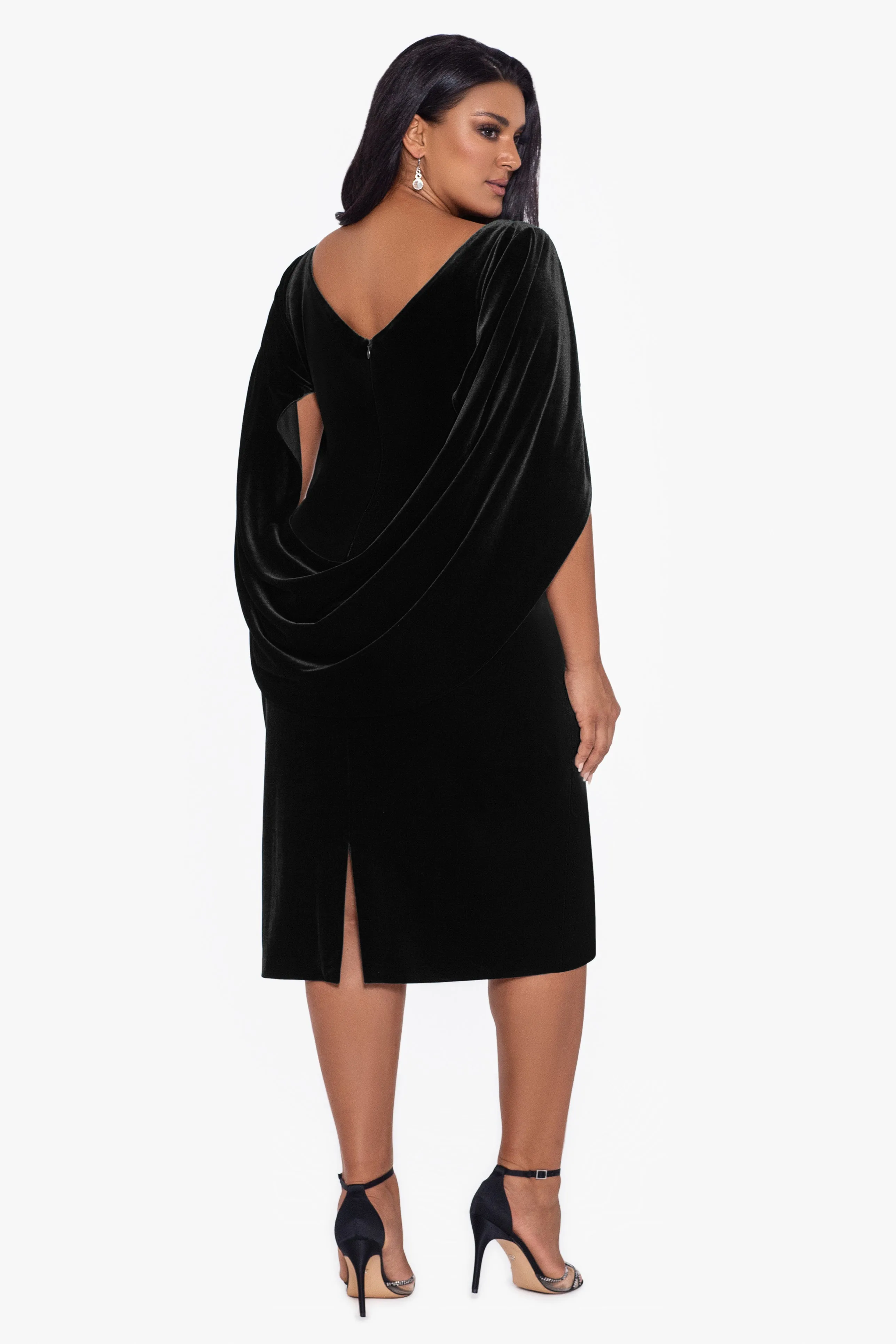 Plus "Kinsley" Short Velvet Drape Back Dress sold by Betsy & Adam product image thumbnail 5