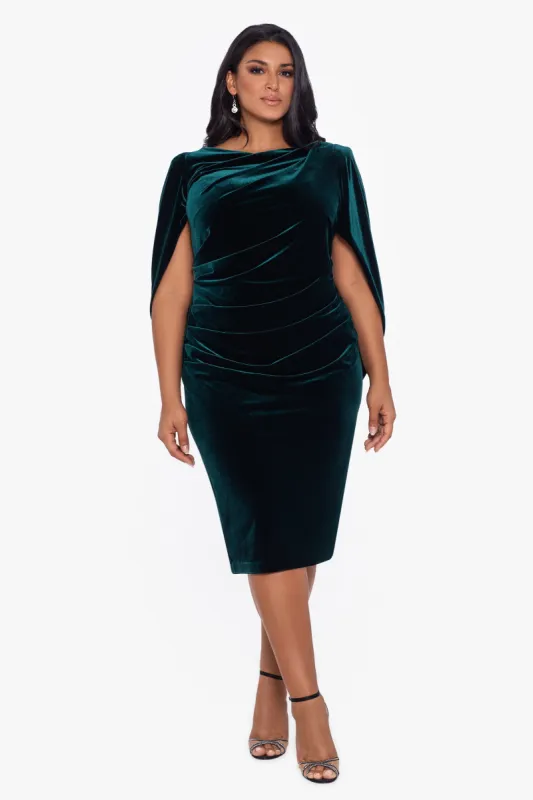 Plus "Kinsley" Short Velvet Drape Back Dress sold by Betsy & Adam