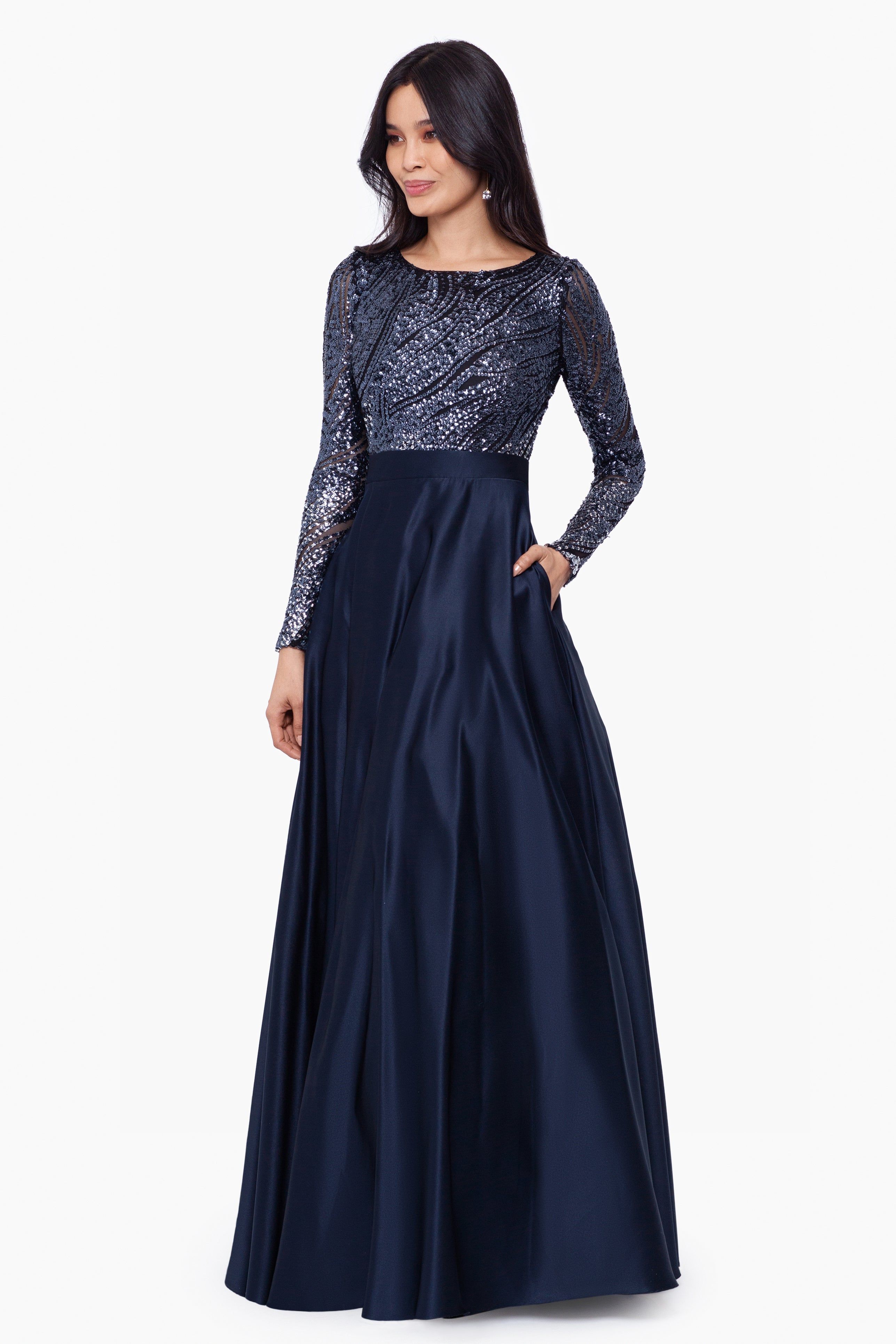 "Elena" Long 3/4th Ombre Satin Ball Gown sold by Betsy & Adam product image thumbnail 3