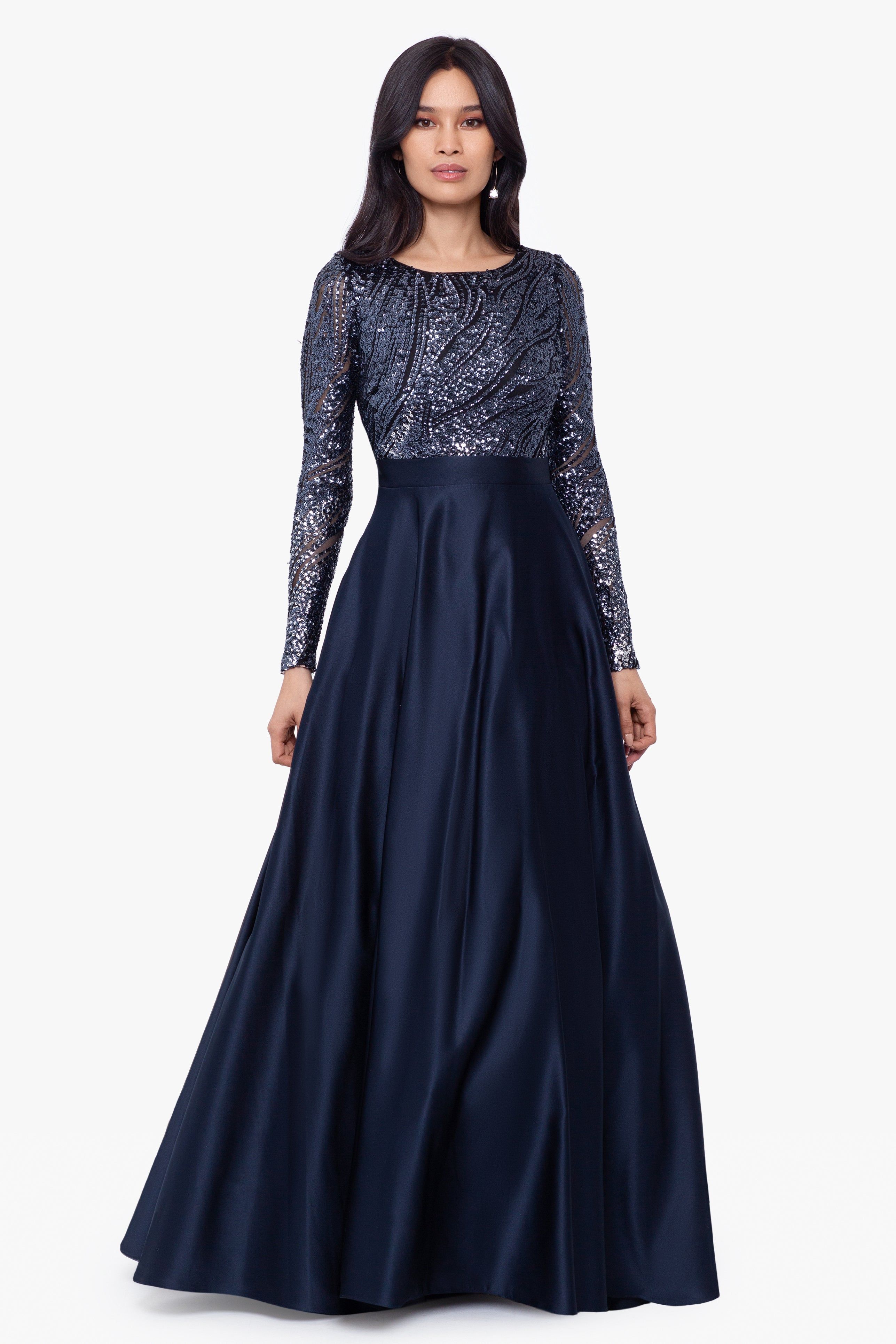 "Elena" Long 3/4th Ombre Satin Ball Gown sold by Betsy & Adam