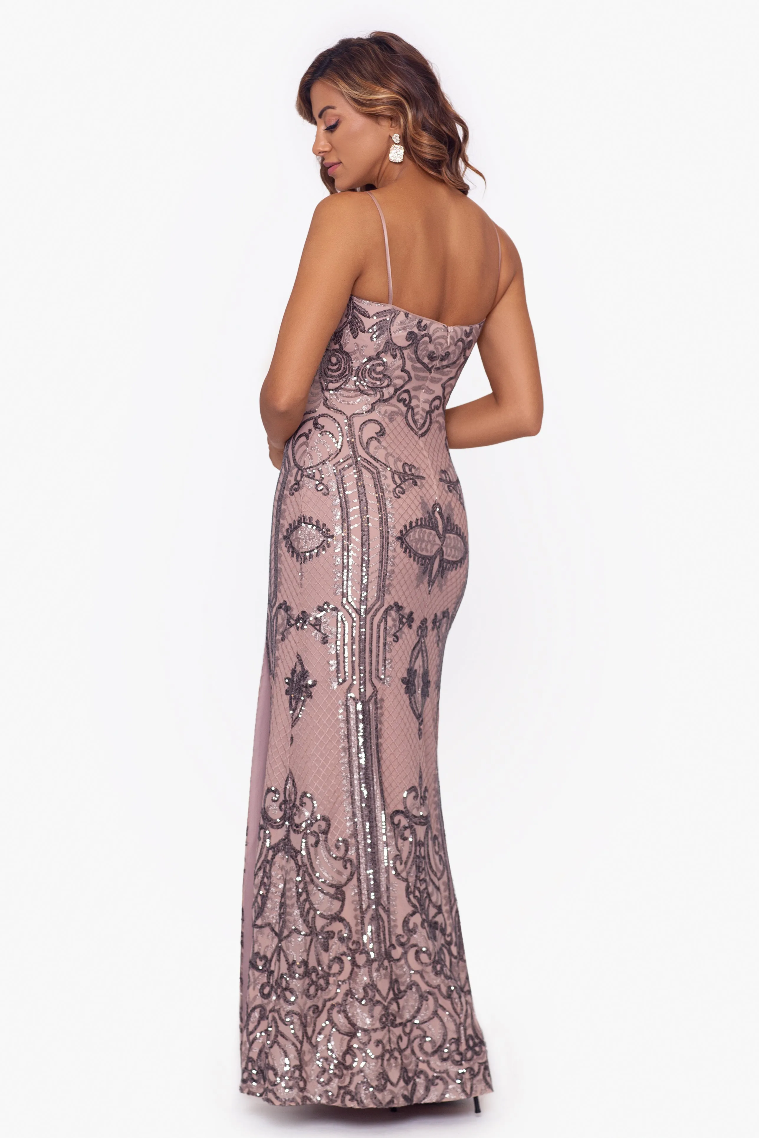 "Reese" Long Sequin Scoop Neck Dress sold by Betsy & Adam product image thumbnail 2