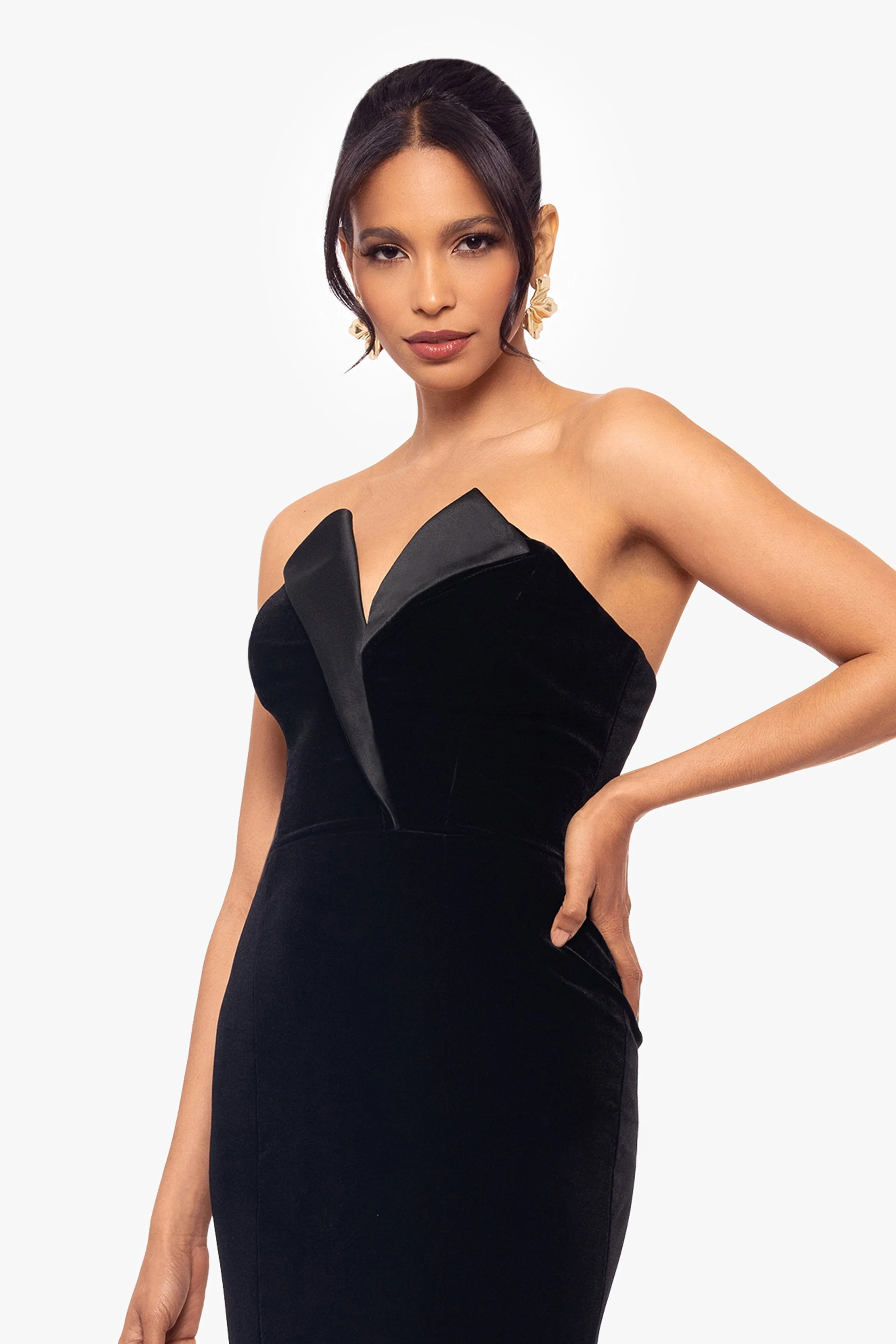 "Liliana" Long Velvet Strapless Tuxedo Dress sold by Betsy & Adam product image thumbnail 4