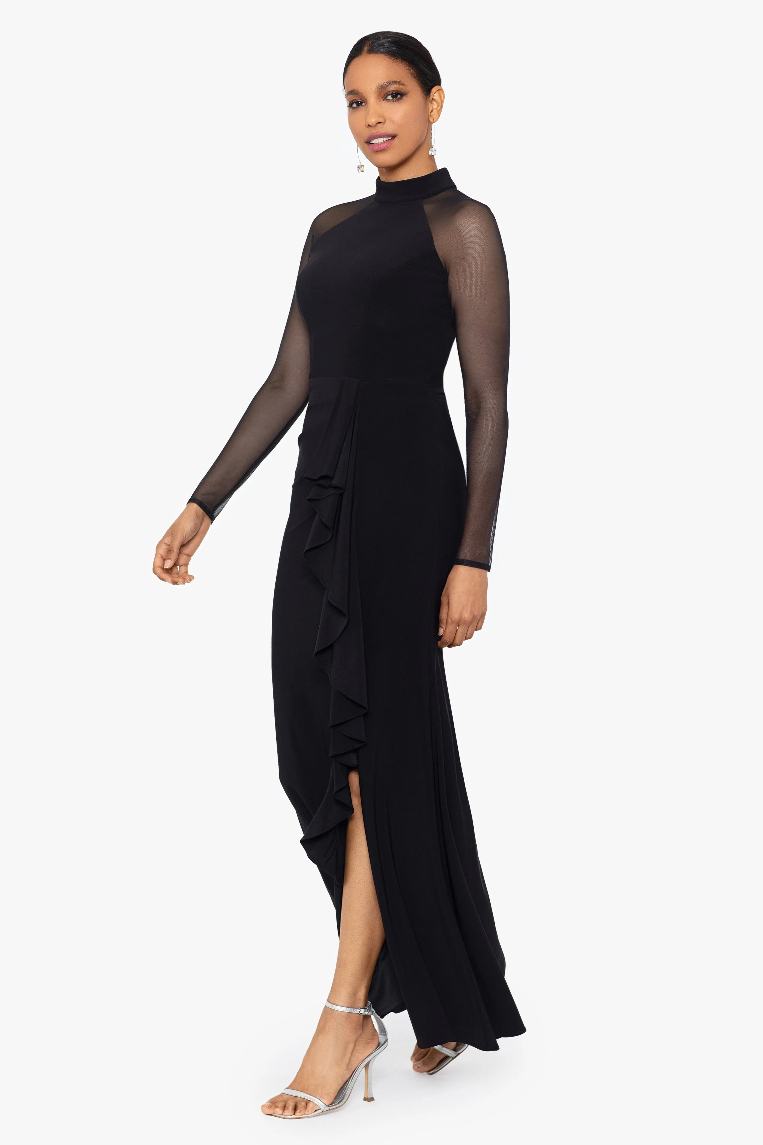 Petite "Natalie" Long Mock Neck Mesh Sleeve Dress sold by Betsy & Adam product image thumbnail 3