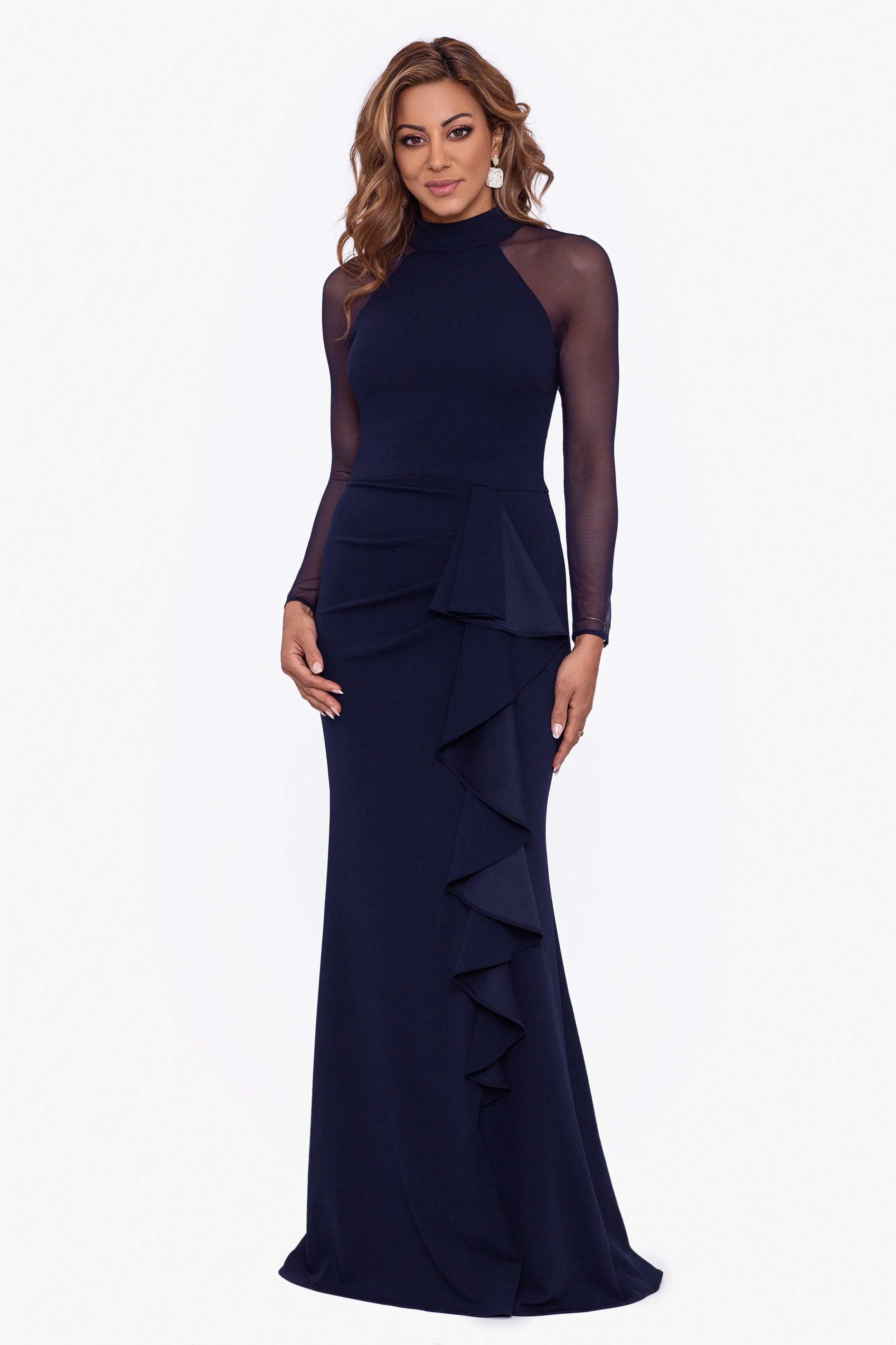 Petite "Natalie" Long Mock Neck Mesh Sleeve Dress sold by Betsy & Adam product image thumbnail 4