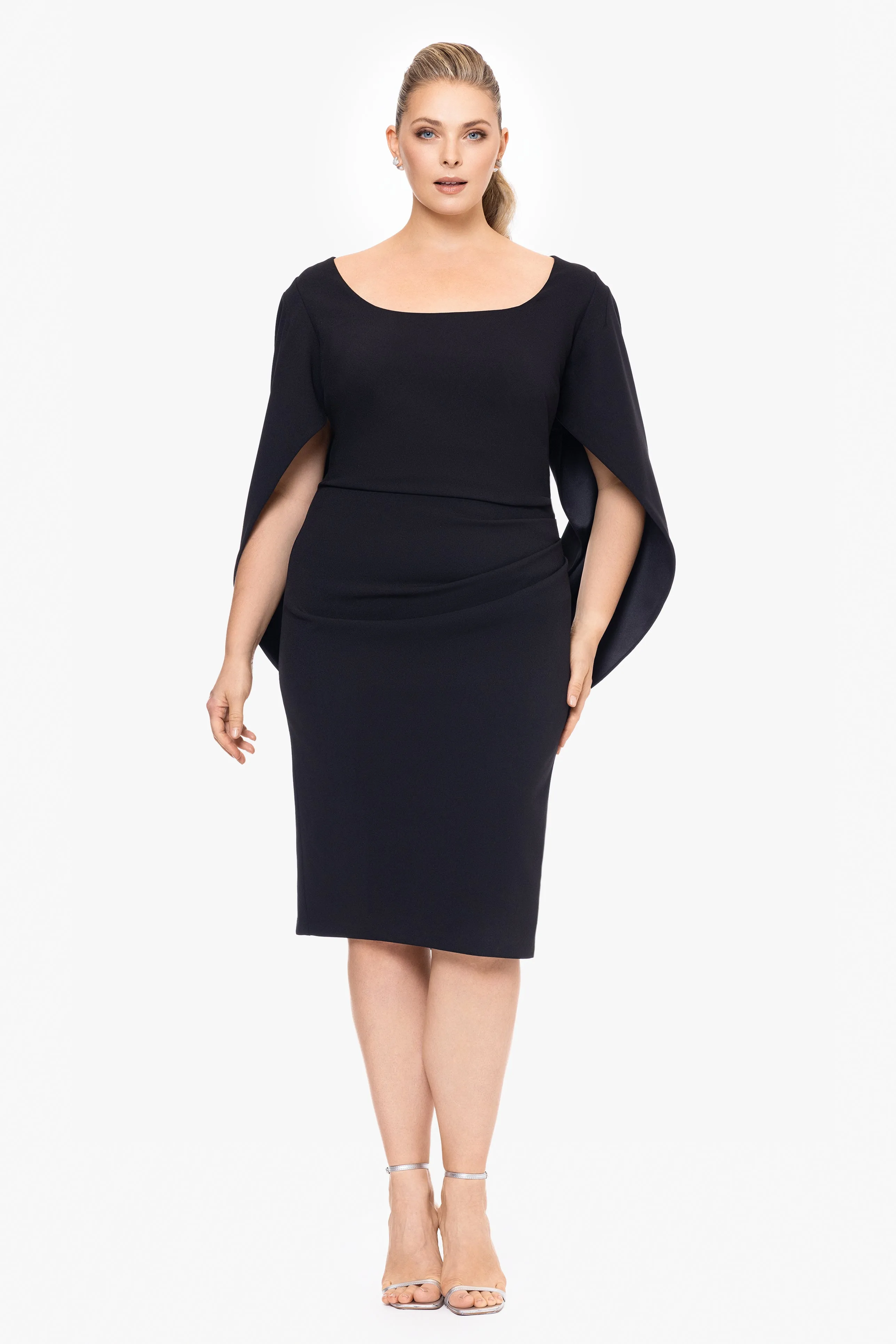 Plus "Jamie" Short Scuba Crepe Cape Back Dress sold by Betsy & Adam