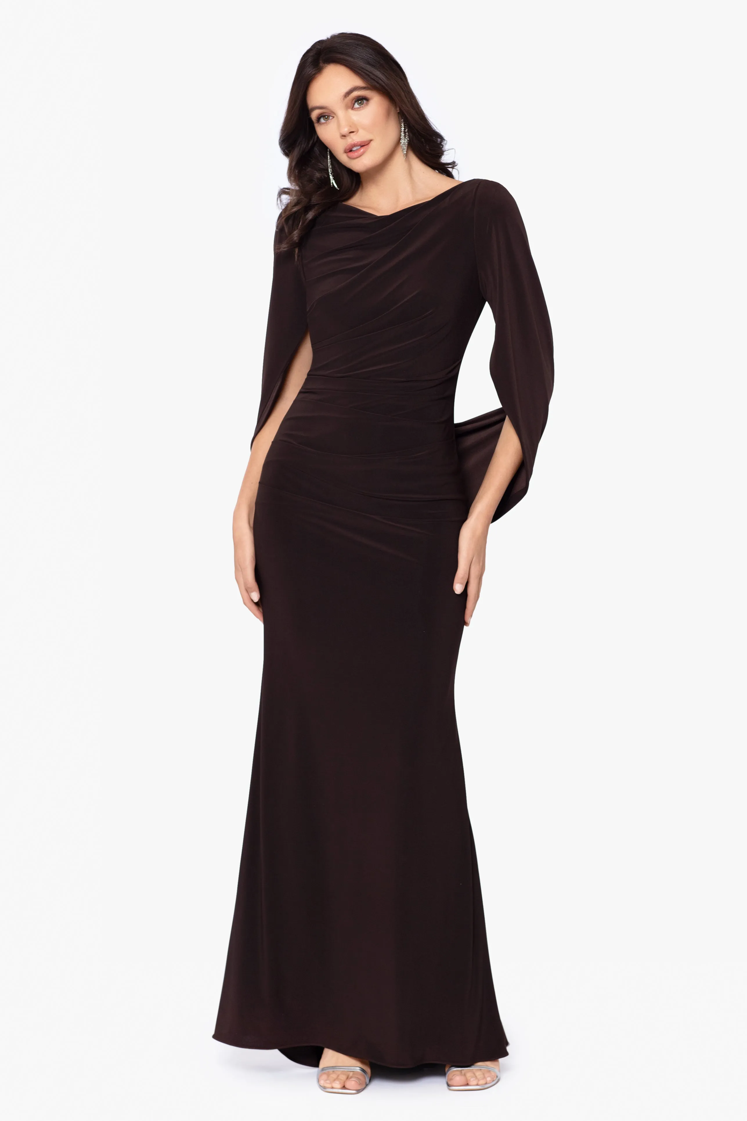 "Miriam" Long Jersey Draped Back Gown sold by Betsy & Adam