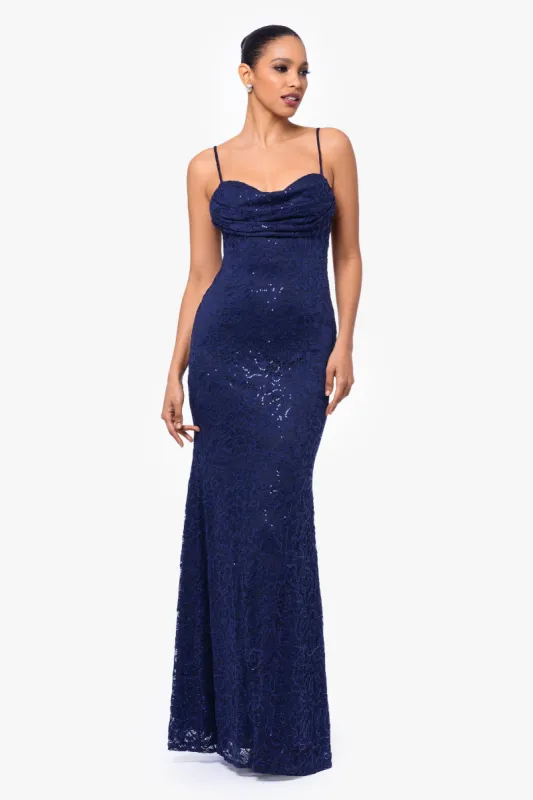 "Angel" Long Sequin Lace Gown sold by Betsy & Adam