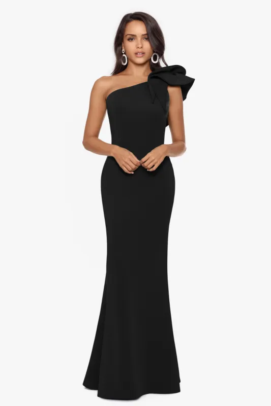 Petite "Daisy" Long Scuba Crepe One Shoulder Dress made by Betsy & Adam
