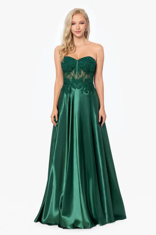 "Melissa" Charmeuse Illusion Bodice Applique Gown made by Betsy & Adam