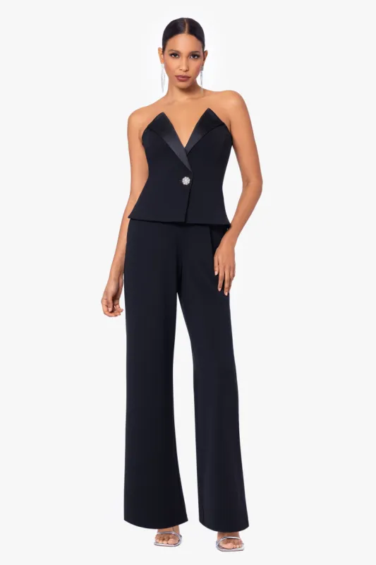 "Veronica" Sleeveless Scuba Crepe Tuxedo Jumpsuit sold by Betsy & Adam