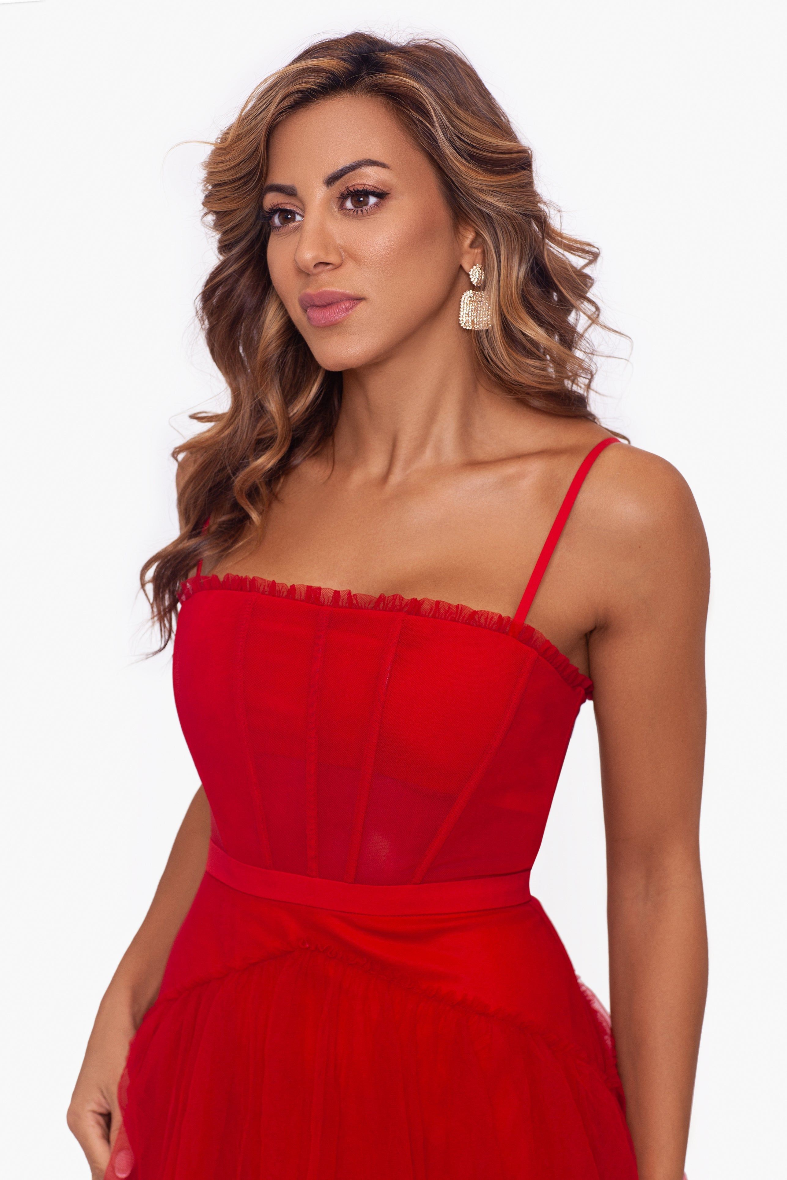 "Jasmine" Spaghetti Strap Mesh Corset Gown sold by Betsy & Adam product image thumbnail 3
