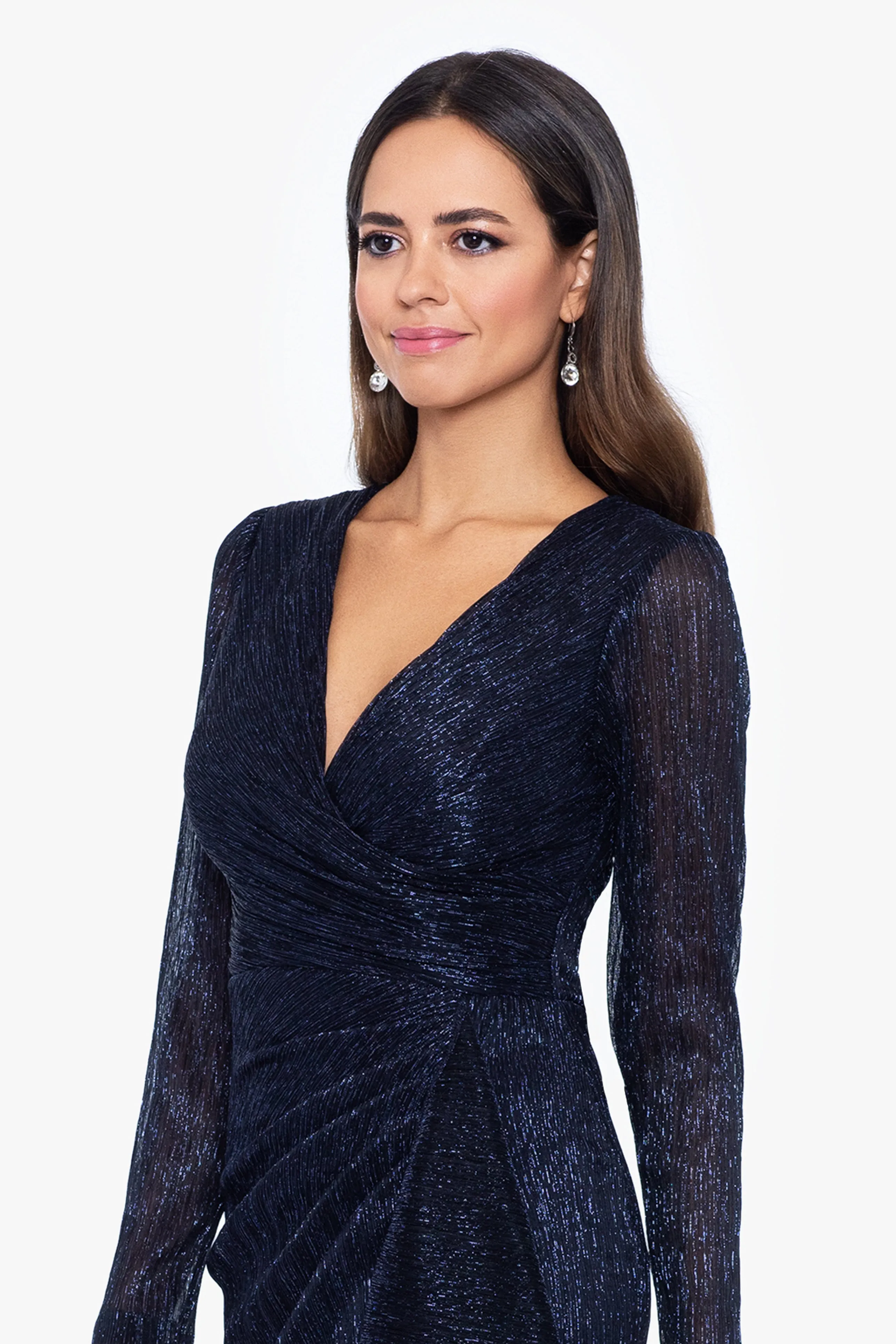 "Maggie" Long Pleated Metallic V-Neck Dress sold by Betsy & Adam product image thumbnail 3