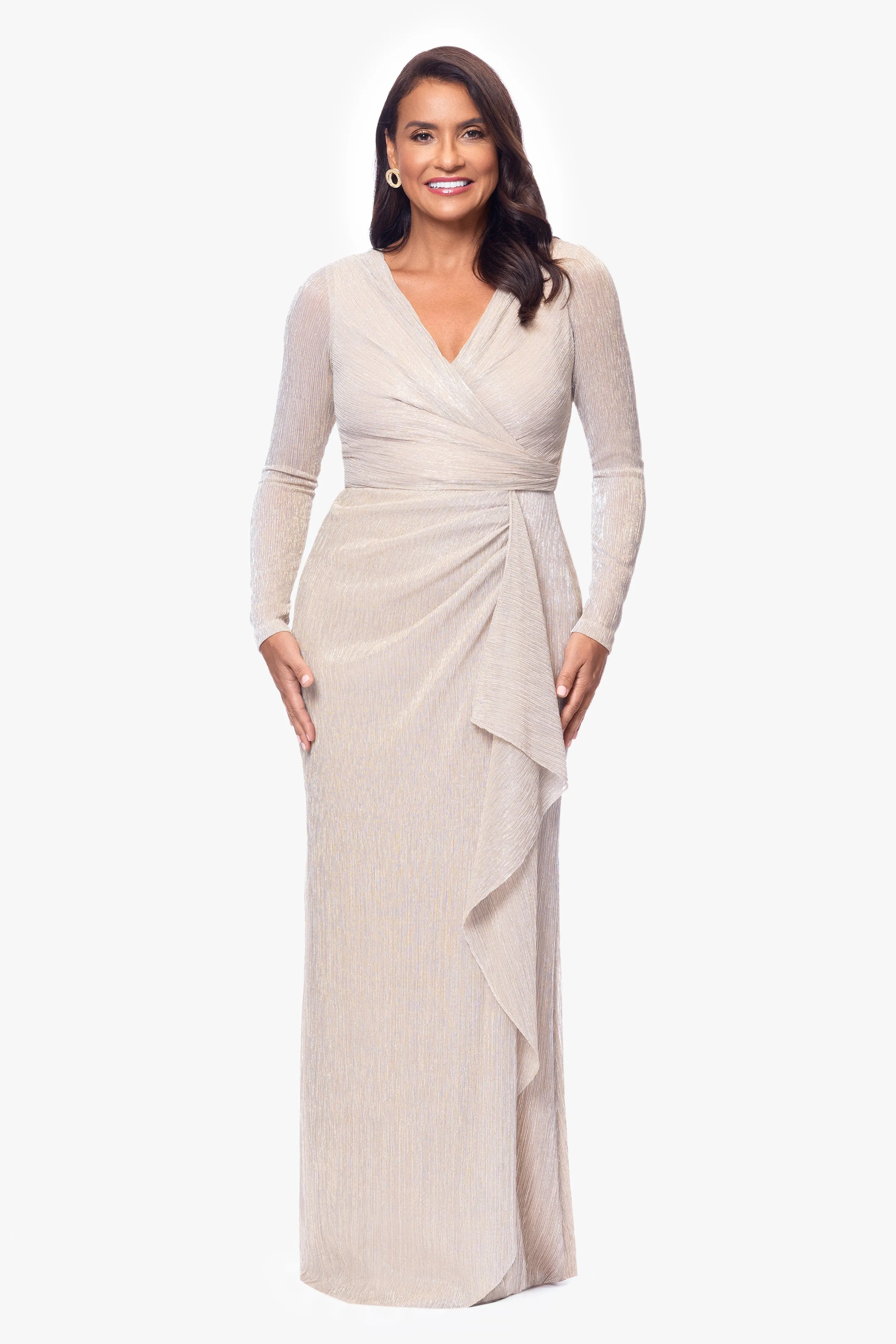 "Maggie" Long Pleated Metallic V-Neck Dress sold by Betsy & Adam product image thumbnail 5