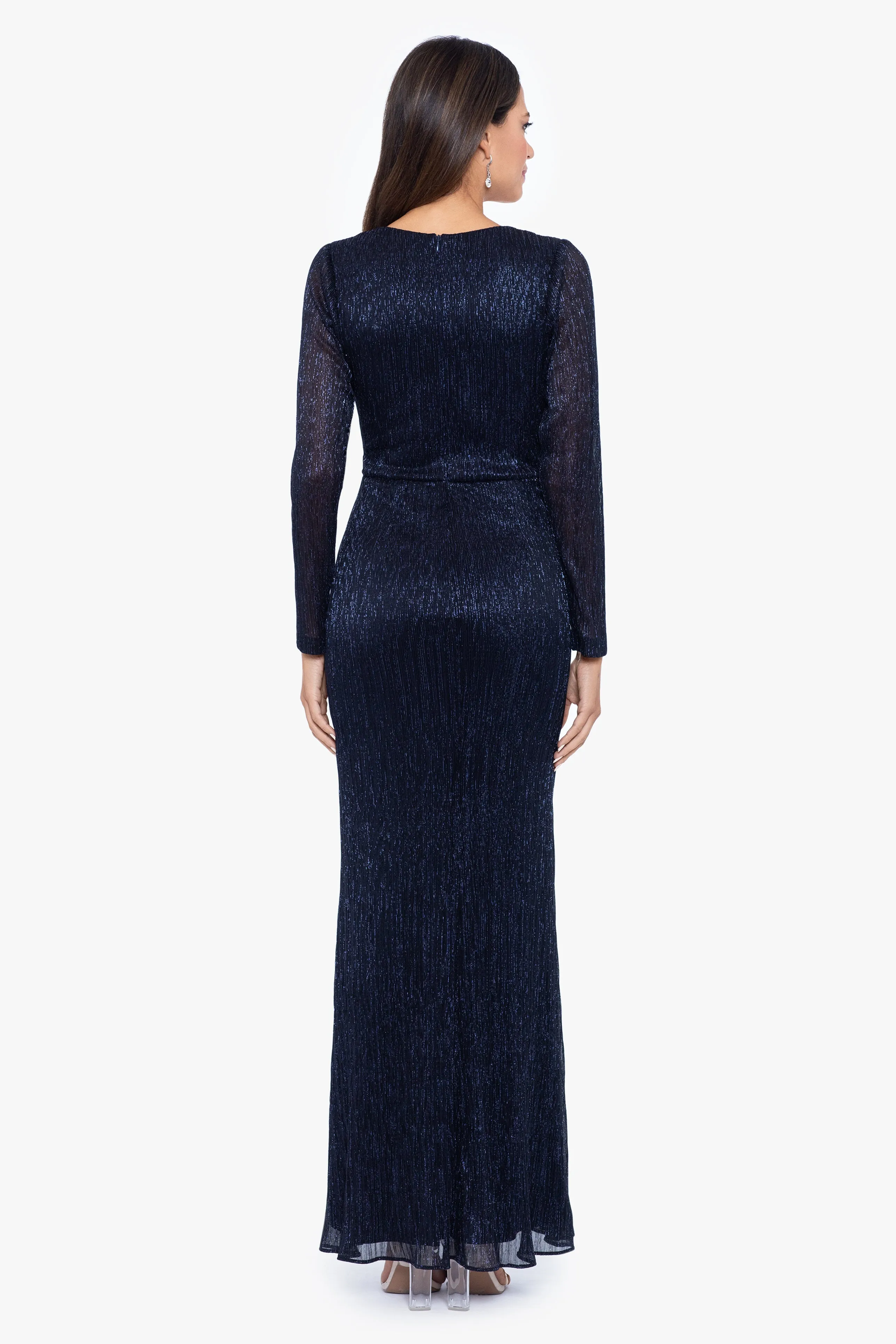 "Maggie" Long Pleated Metallic V-Neck Dress sold by Betsy & Adam product image thumbnail 2