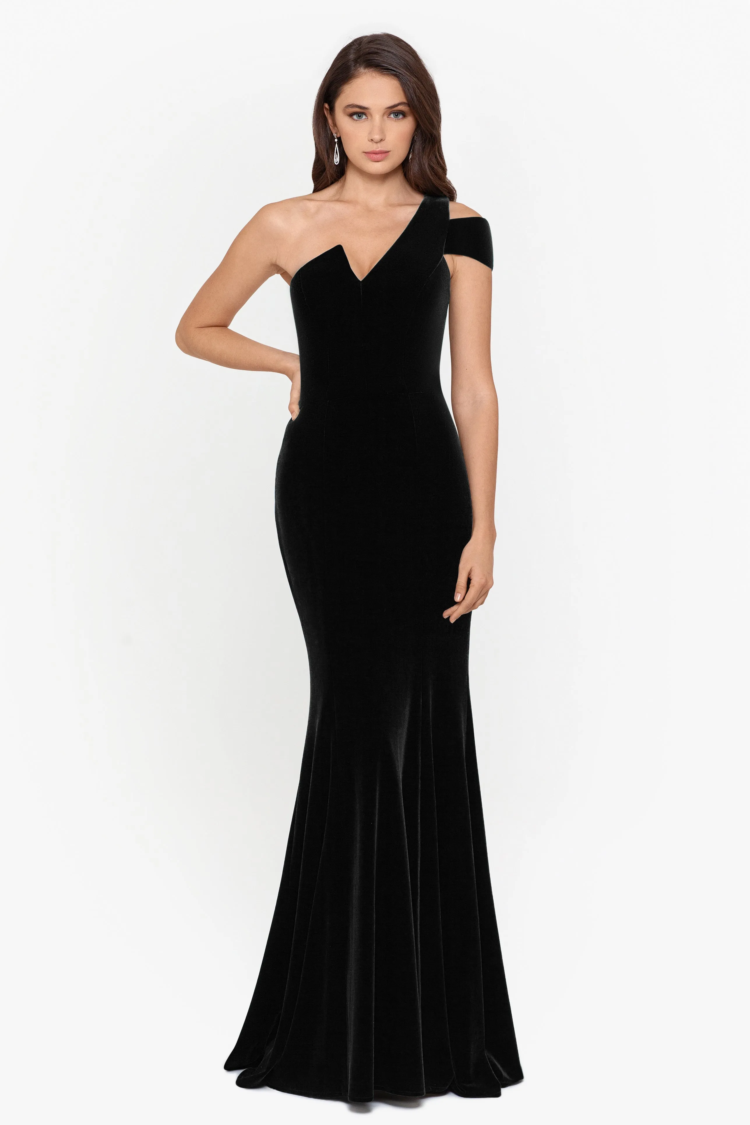 "Ella" Long Velvet One Shoulder Dress sold by Betsy & Adam product image thumbnail 5